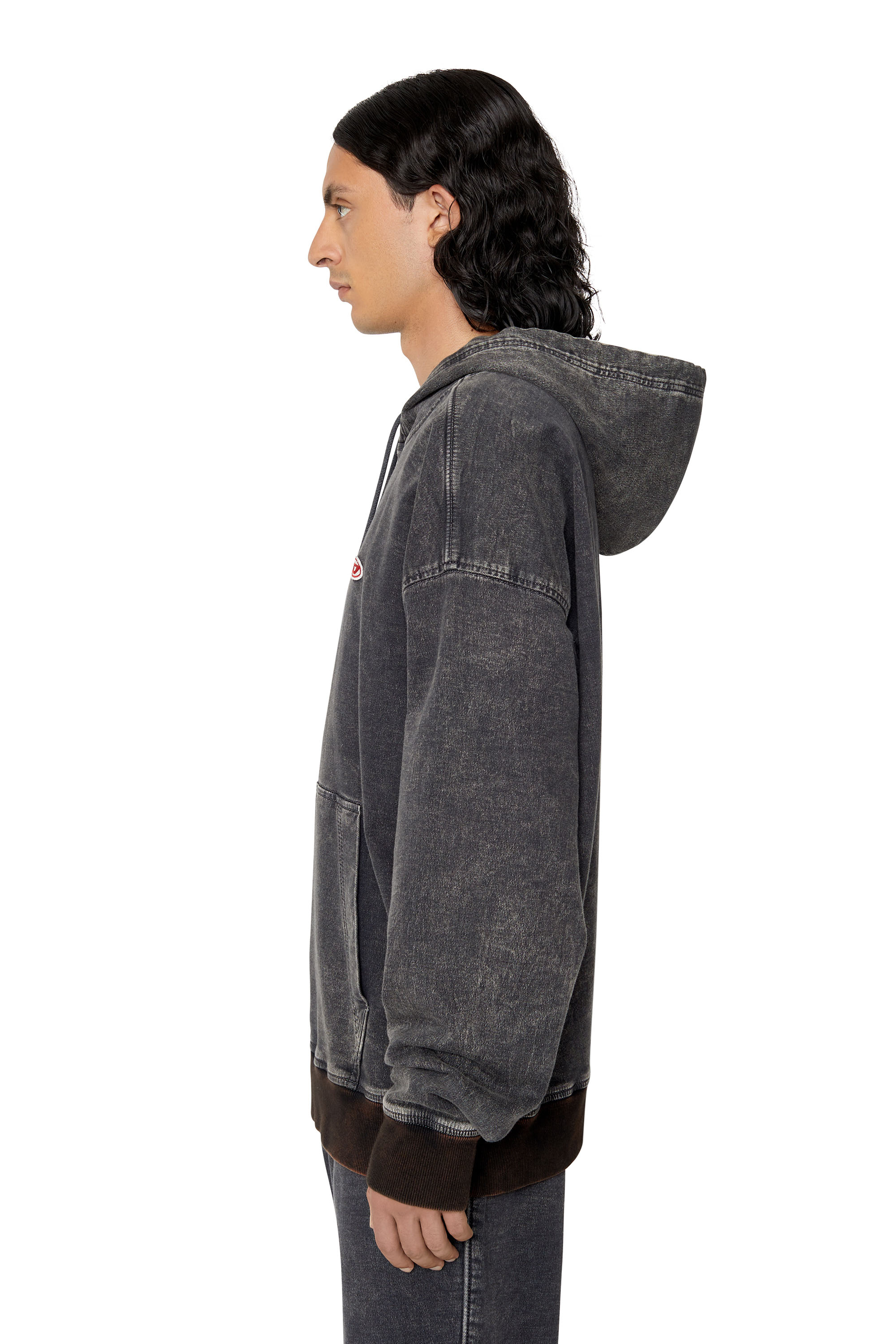 Diesel - D-UM-RIB TRACK DENIM HOODIE, Schwarz/Dunkelgrau - Image 6