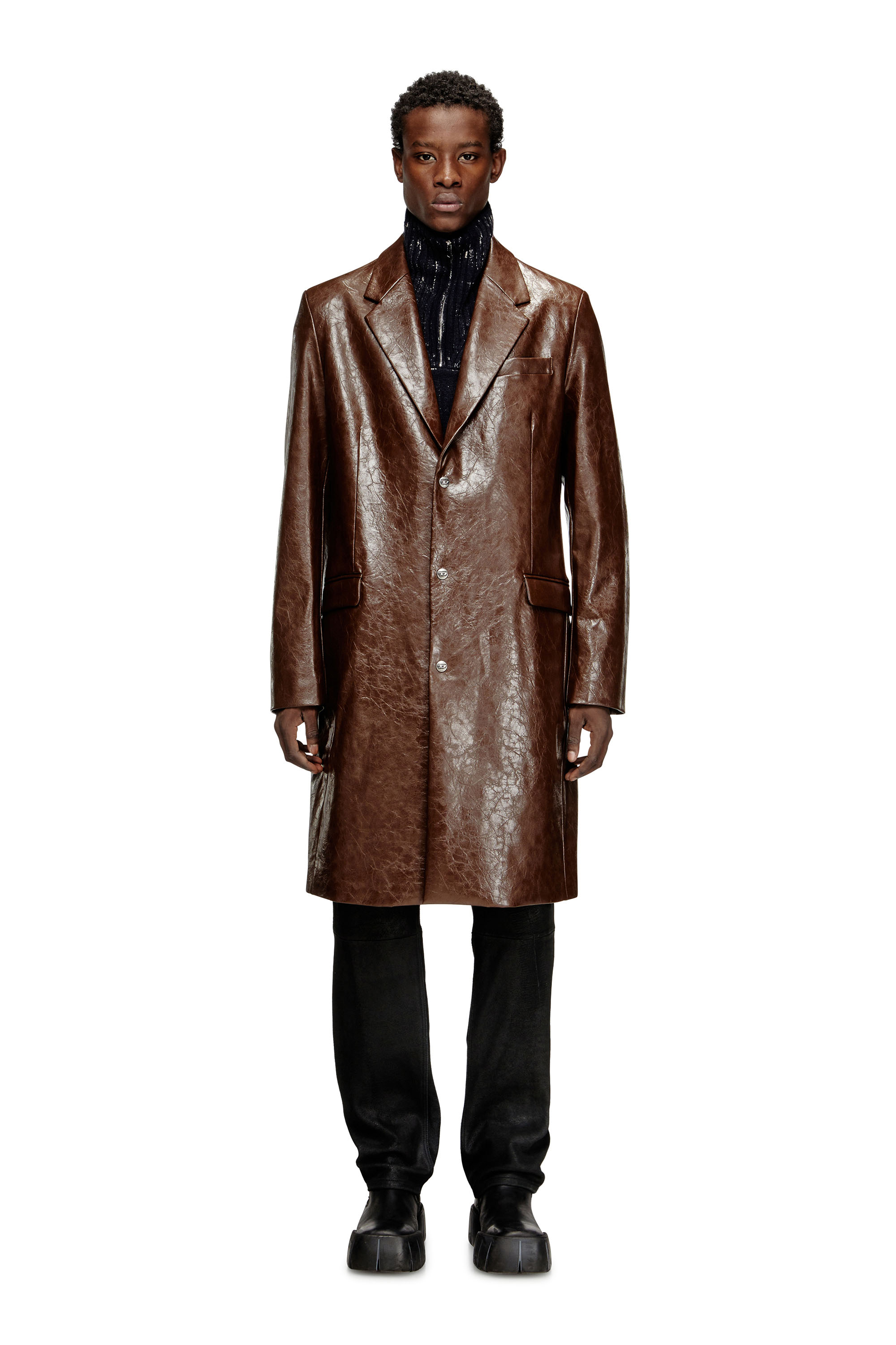 Diesel - J-CREED-COAT, Man's Coat in textured coated fabric in Brown - 3