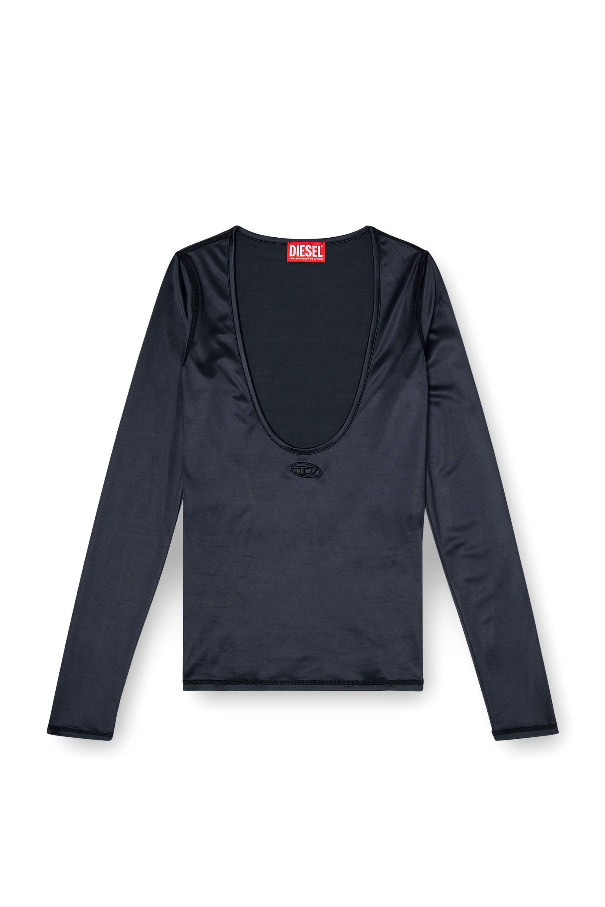 Diesel - T-ELPHIN-LS, Damen Nylon slim top mit Rundhalsausschnitt und Logo Oval D Stickerei in Schwarz - 3