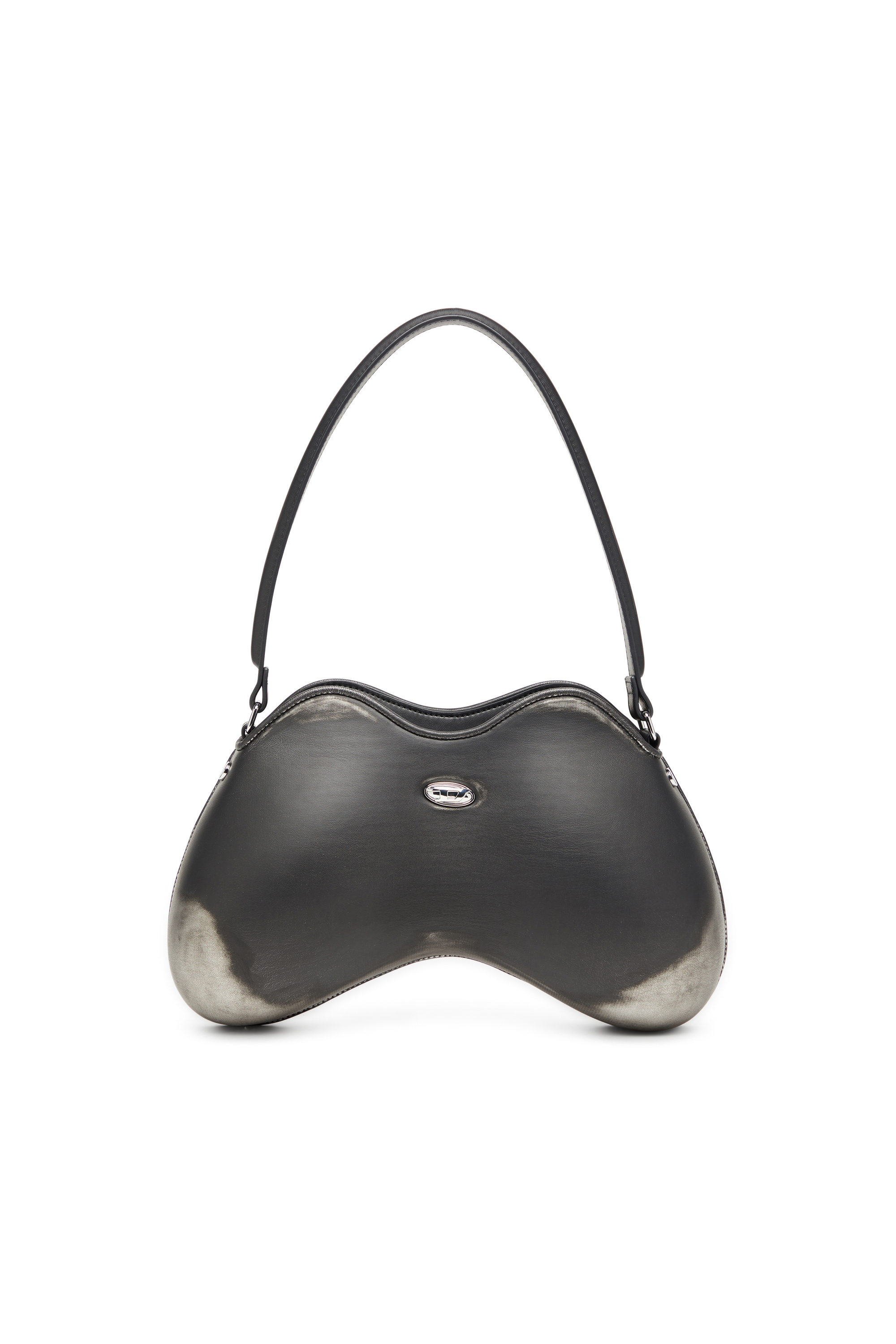 Diesel - DOUBLE-D SHOULDER, Damen Double-D-Feste Schultertasche aus gebürstetem PU in Schwarz/Silber - 1