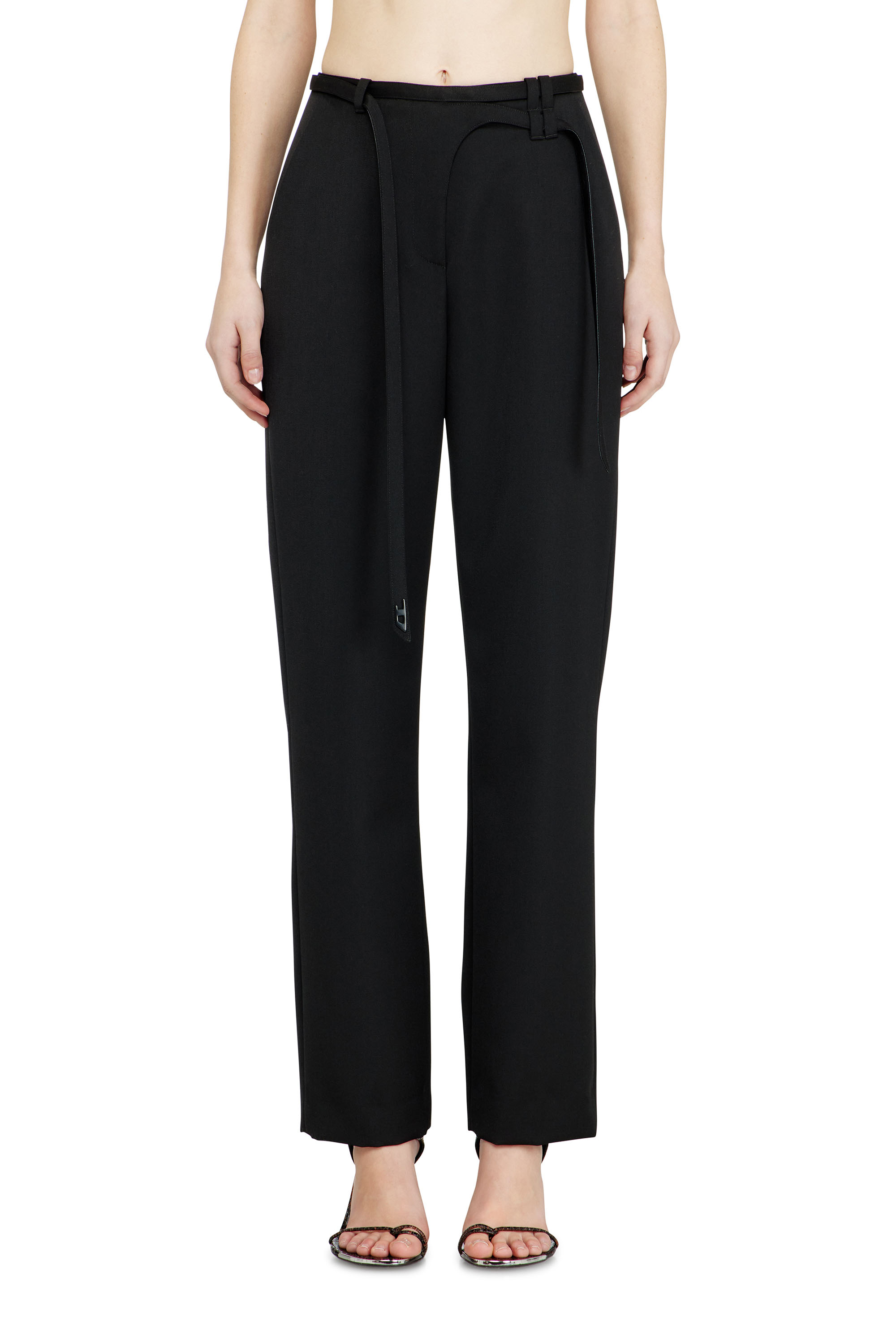 Diesel - P-IXIE-1, Woman's Tailored pants with biker belt strap in Black - 1