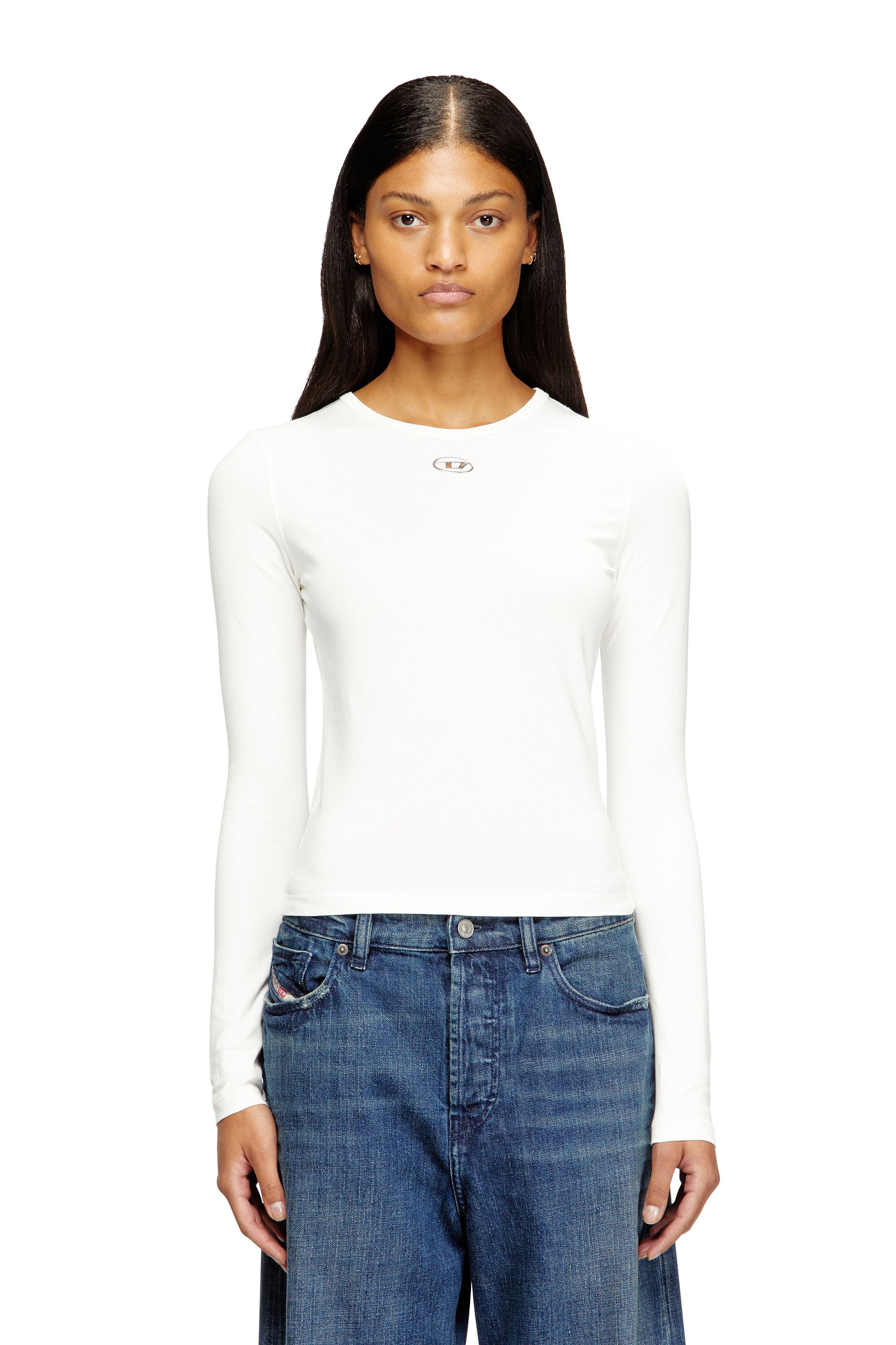 Diesel - T-UNCUTIESLONG-LS-OD, Woman's Cotton sweater with Oval D logo in null - 1