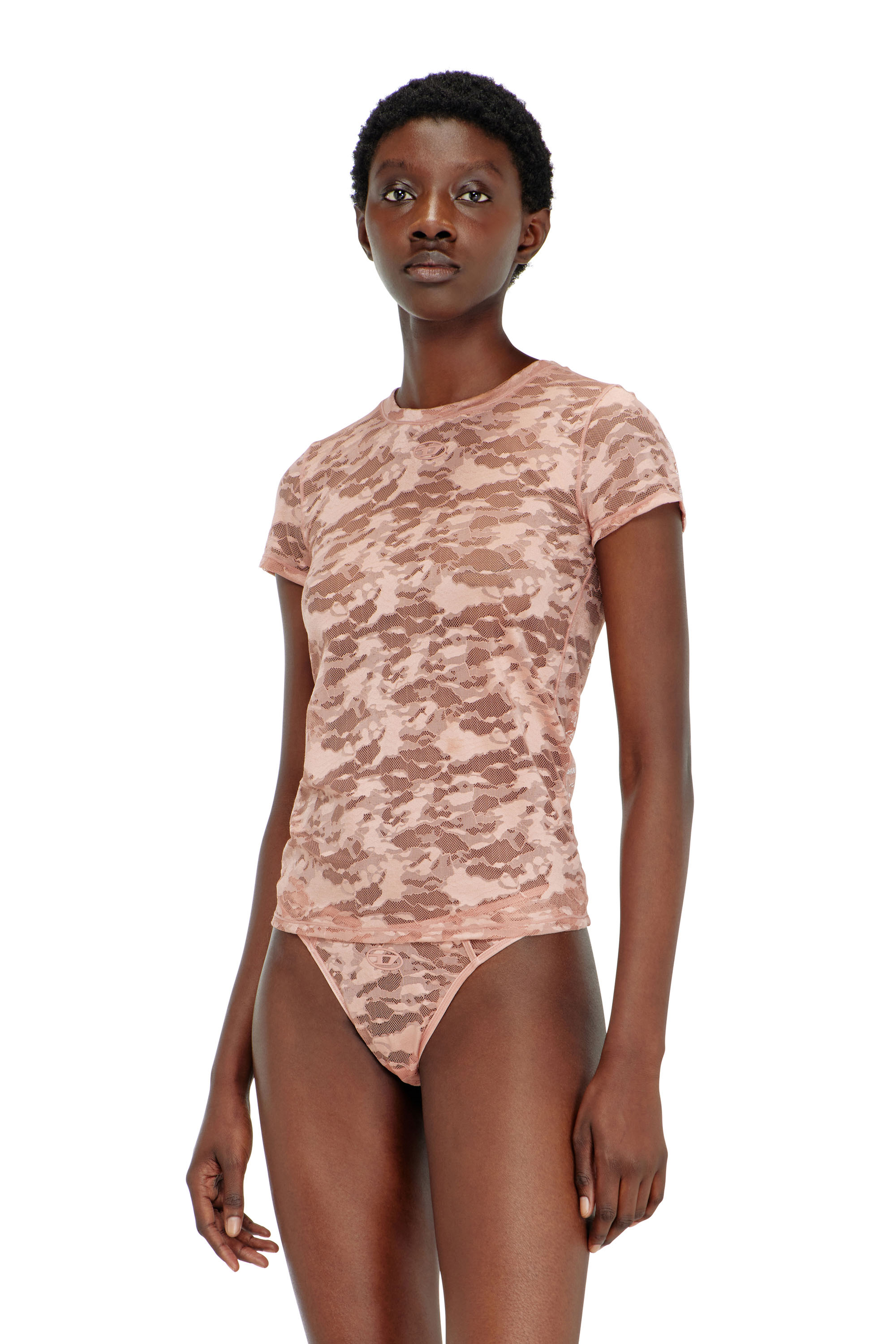 Diesel - KASIA-UTLT, Damen T-Shirt mit Camouflage-Spitze in Fleischfarben - 2