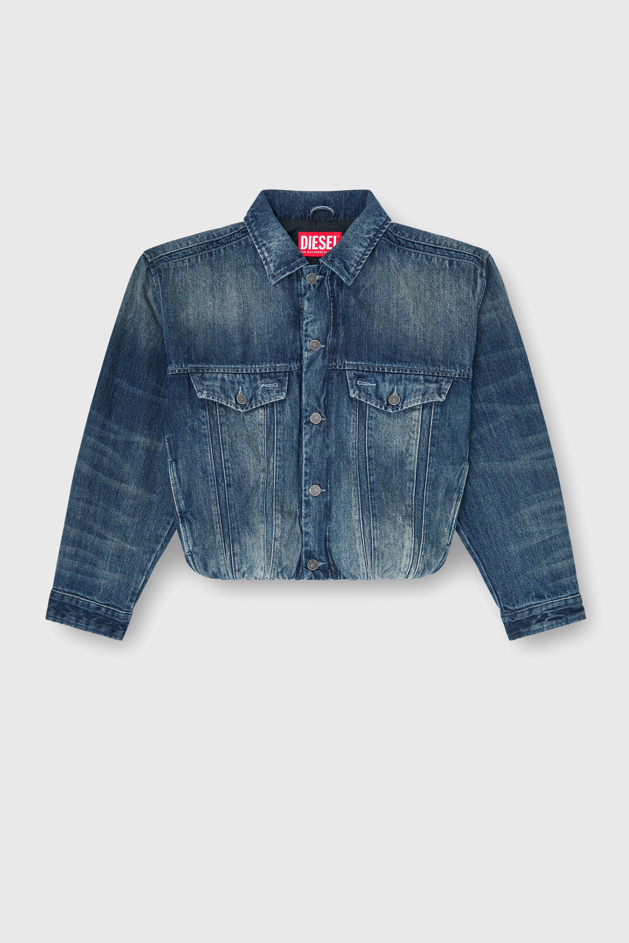Diesel - DE-MORVI-FSJ, Damen Elastische Truckerjacke aus Denim in Dunkelblau - 2