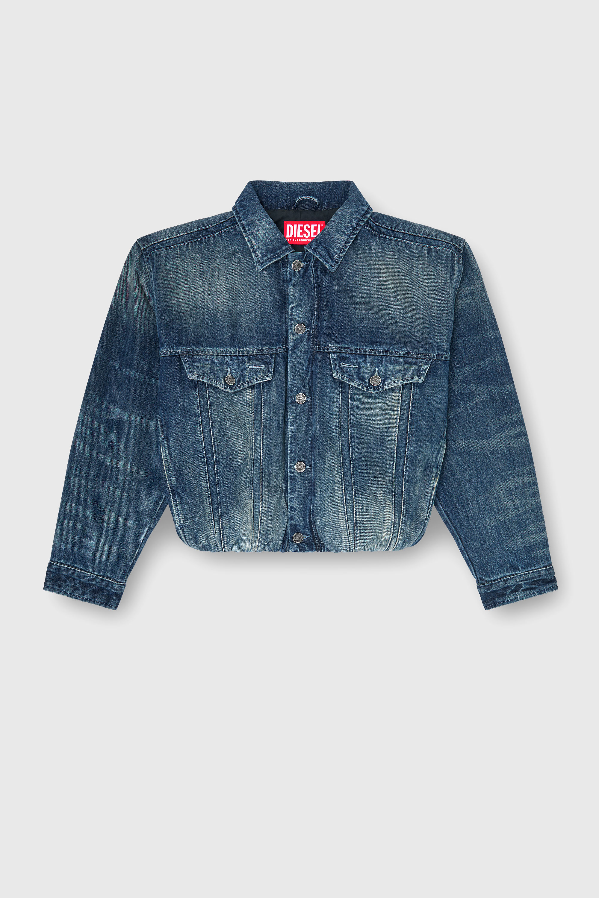 Diesel - DE-MORVI-FSJ, Damen Elastische Truckerjacke aus Denim in Dunkelblau - 2