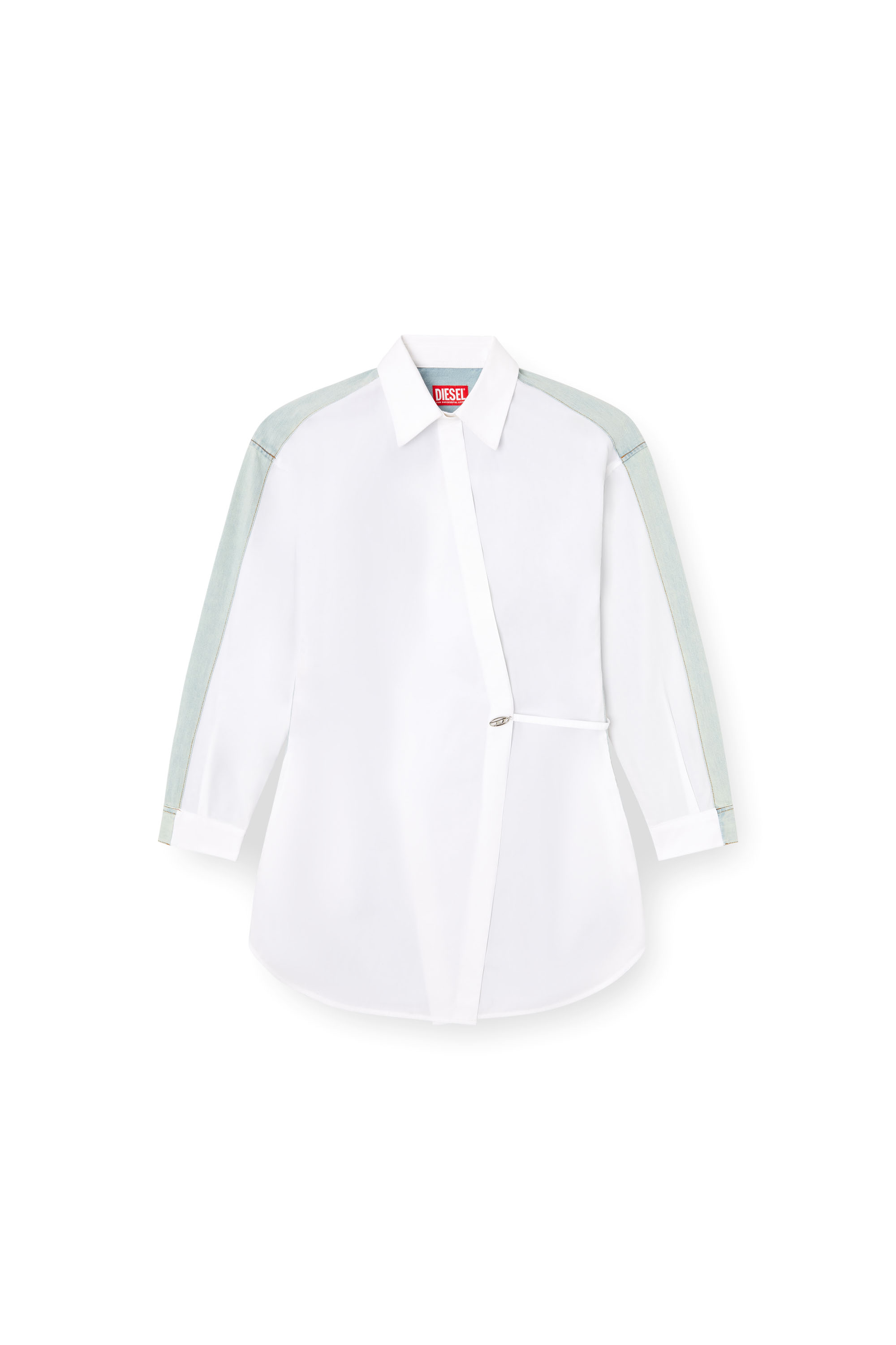 Diesel - D-ELPHI-DEN, Damen Wickel-Shirtkleid aus Popeline und Denim in Wei&szlig; - 2