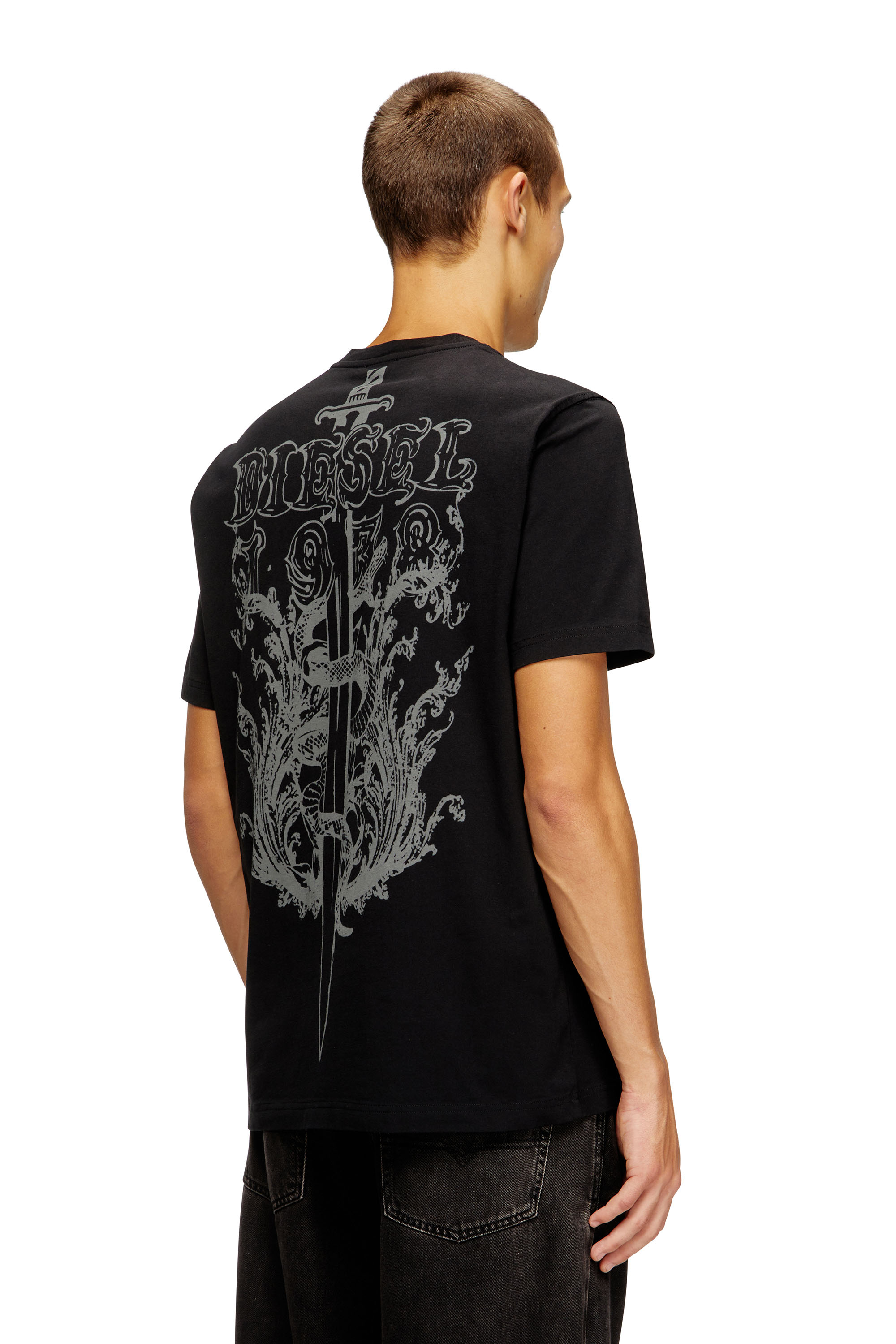 Diesel - T-ADJUST-T10, Herren Baumwoll-T-Shirt mit Grafikdruck auf dem Rücken in Schwarz - 1