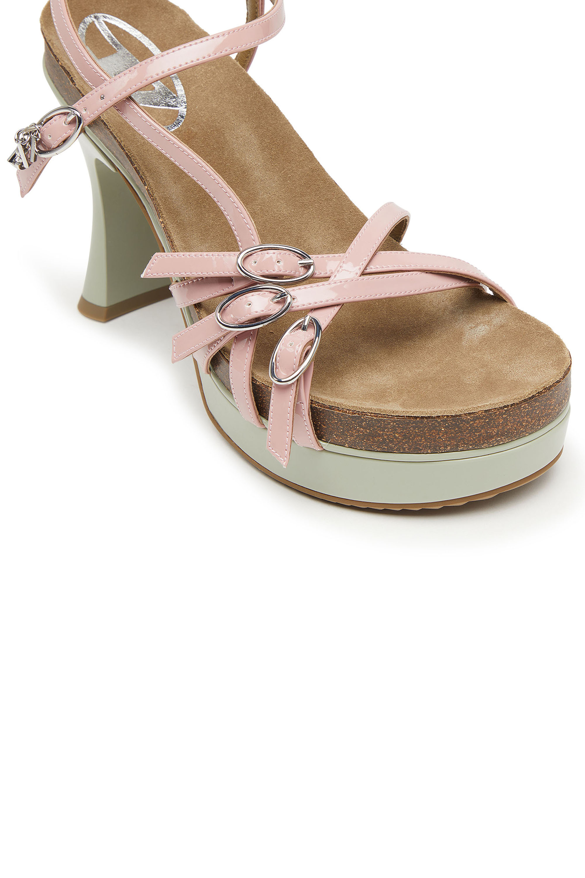 Diesel - D-WOODSTOCK 105 SANDAL, Damen D-Woodstock-Riemchen-Plateausandalen aus glänzendem PU in Rosa/Weiss - 6