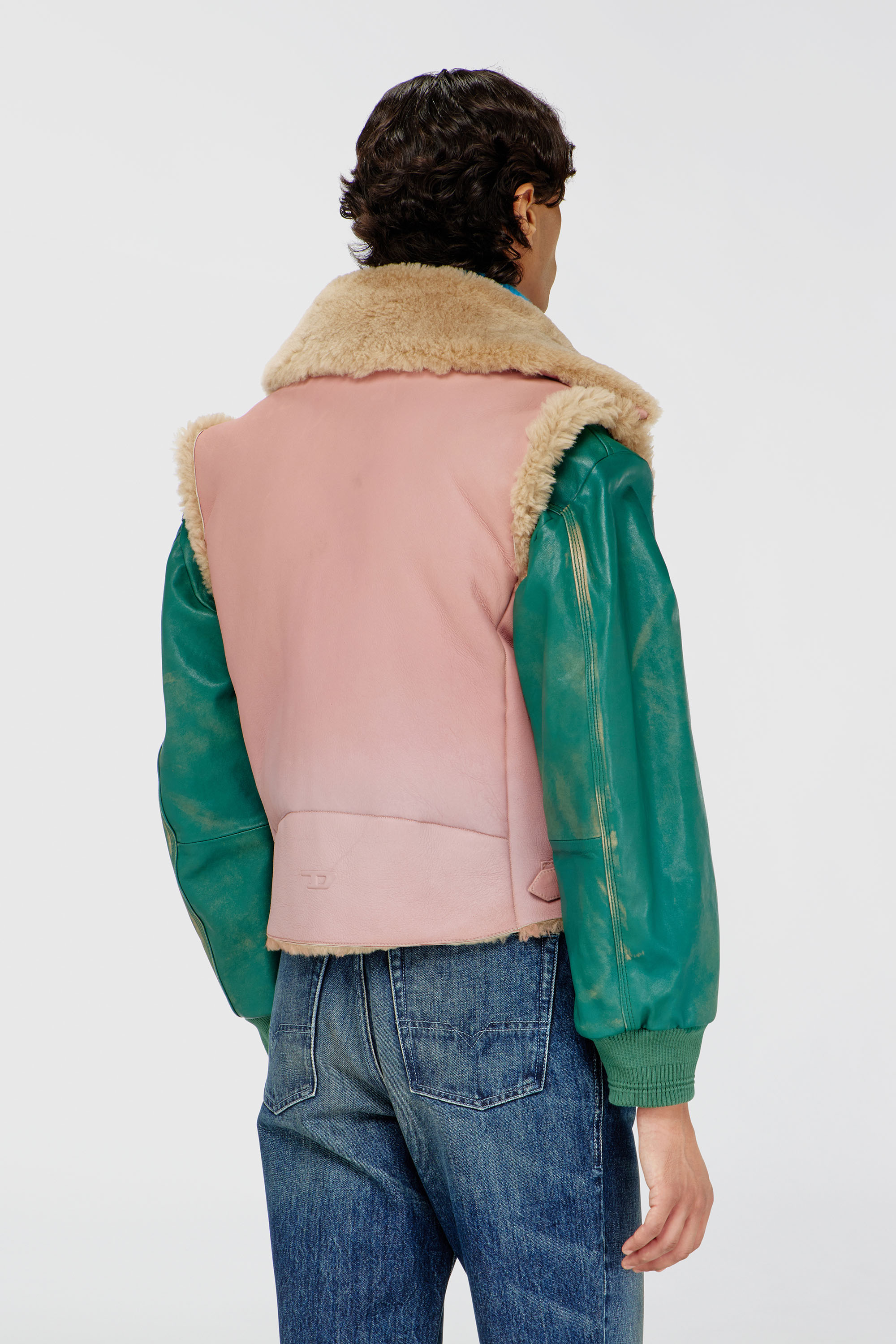 Diesel - L-HONT, Herren Lederweste mit Shearling in Rosa - 4