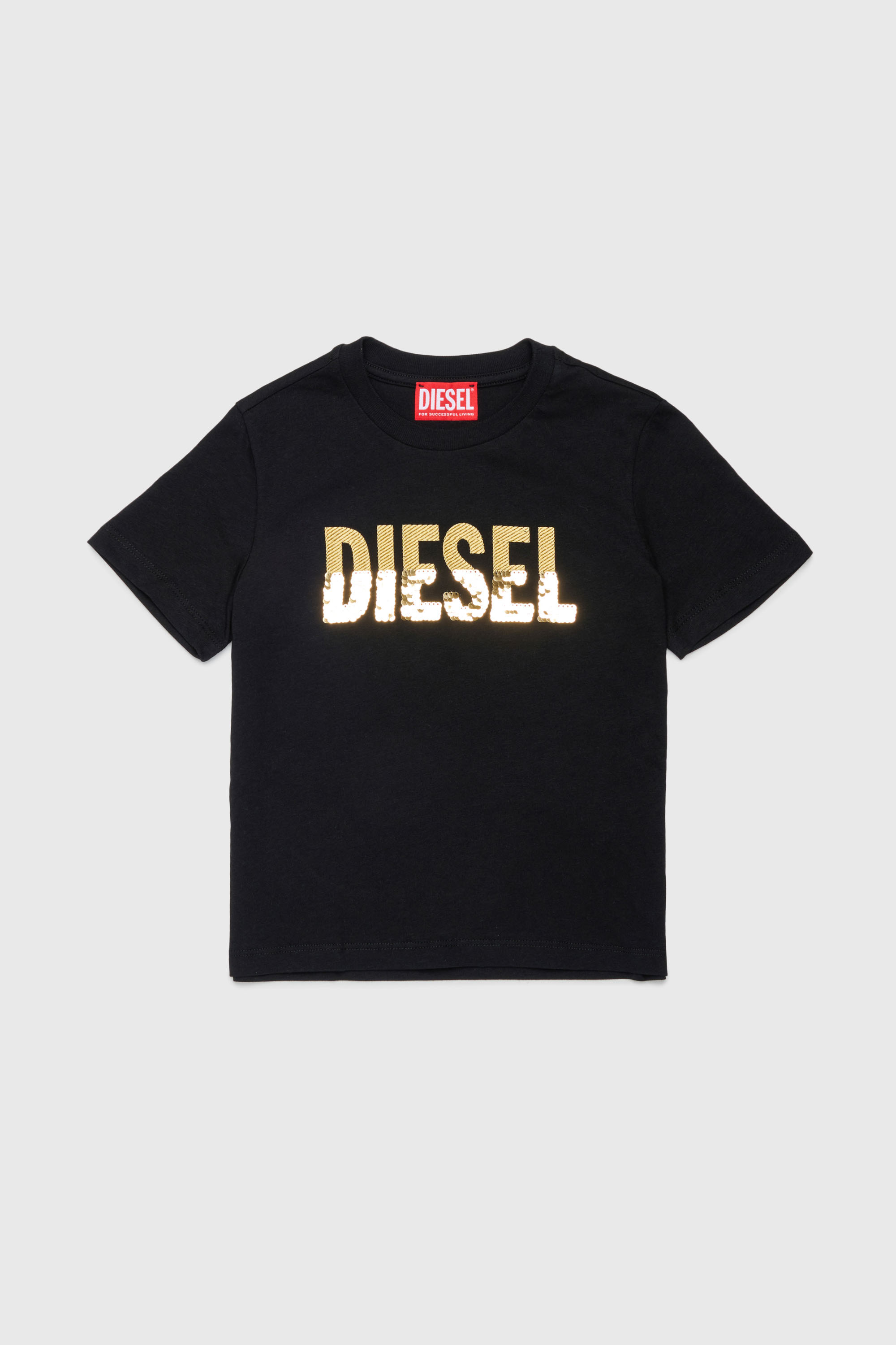 Diesel - TPALLY, Damen Baumwoll-T-Shirt mit Pailletten-Logo in Schwarz - 1
