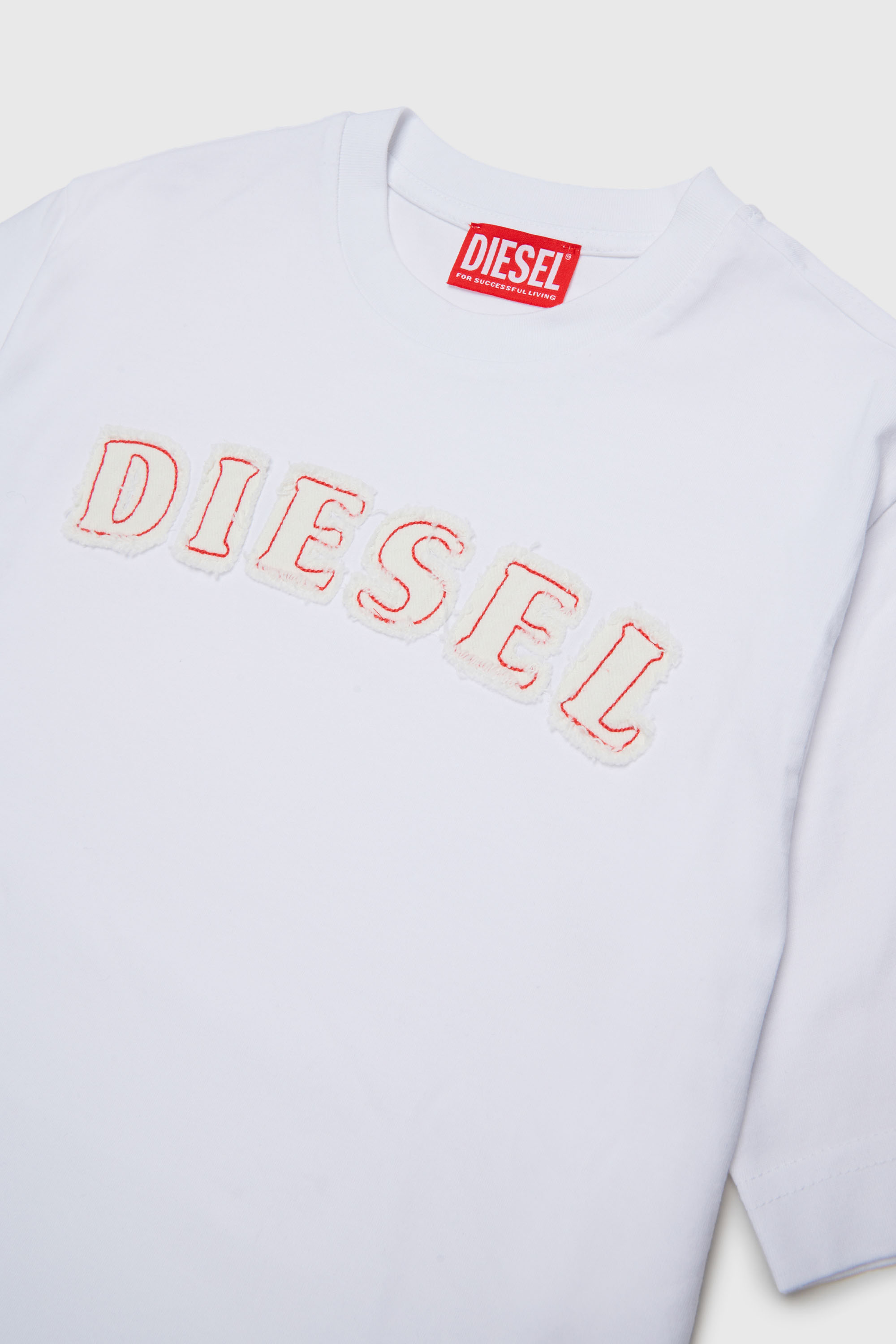Diesel - TJEANS OVER, Herren Baumwoll-T-Shirt mit Logo im Fransen-Look in Wei&szlig; - 3