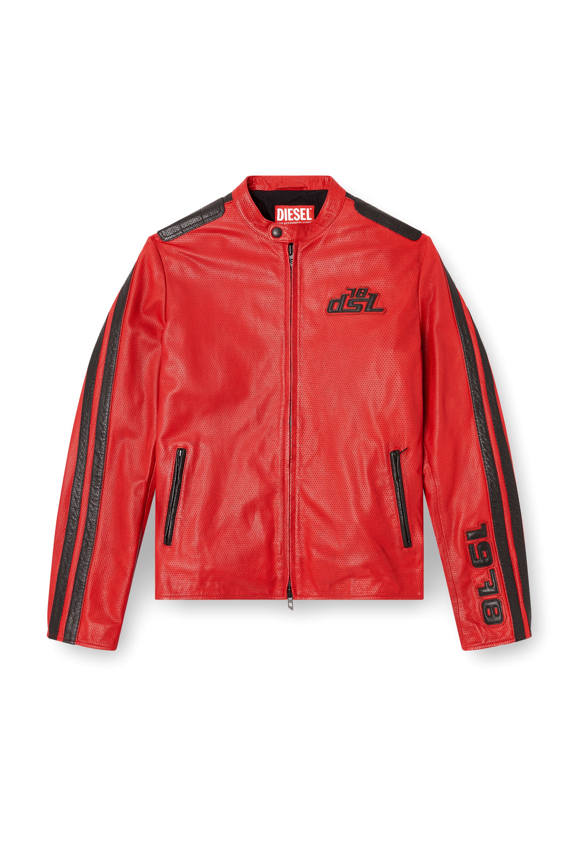 Diesel - L-POP, Unisex Bikerjacke aus perforiertem Leder in Rot - 3