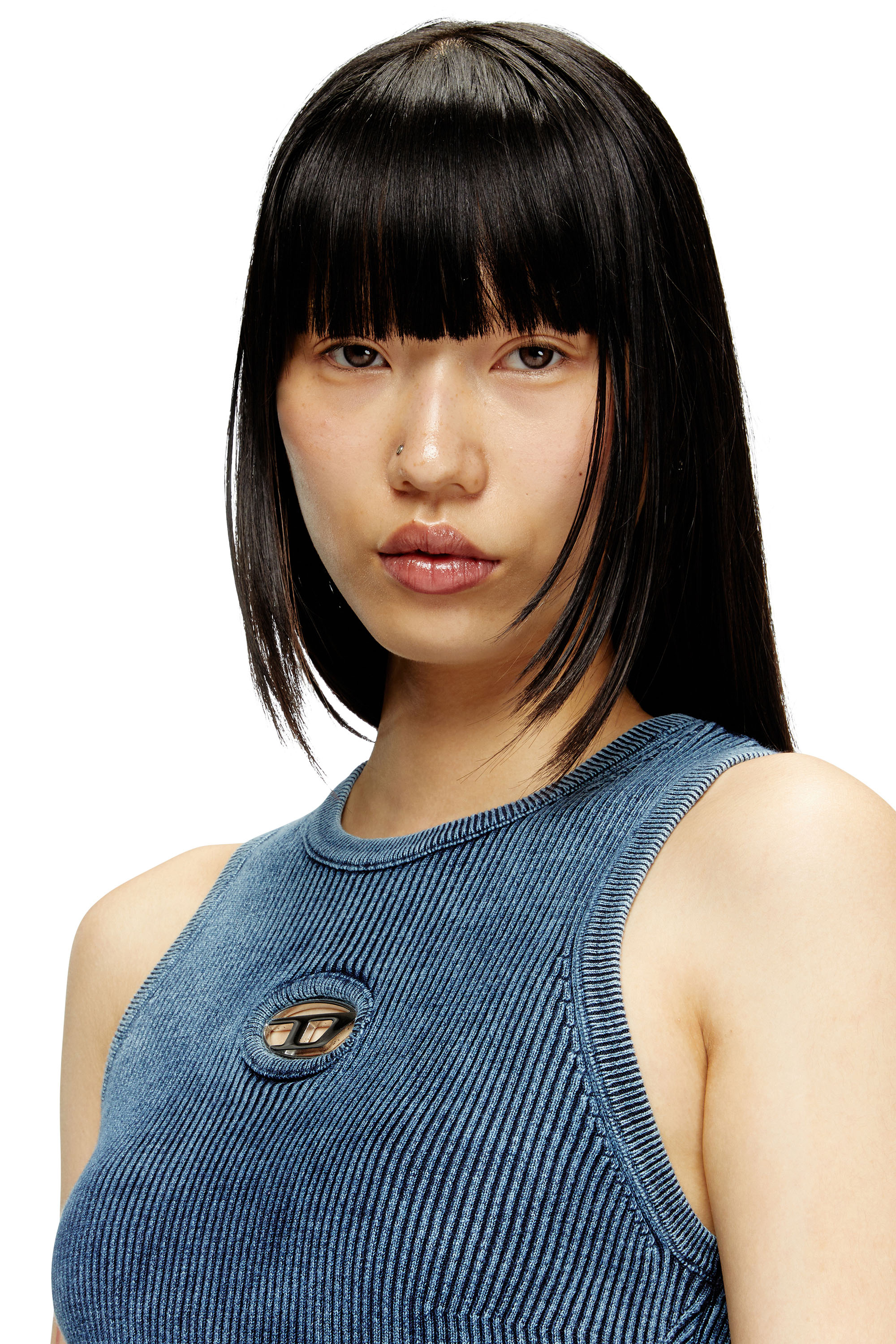 Diesel - M-ANCHOR-A-SL, Damen Tank-Top aus Rippstrick mit Oval D in Dunkelblau - 5