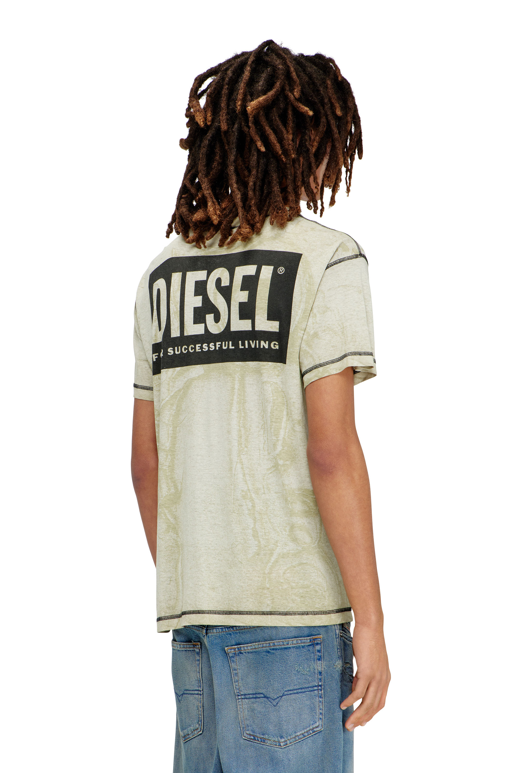 Diesel - T-NORM-V15, Herren Hanf-Baumwoll-T-Shirt mit Allover-Print in Grau - 4