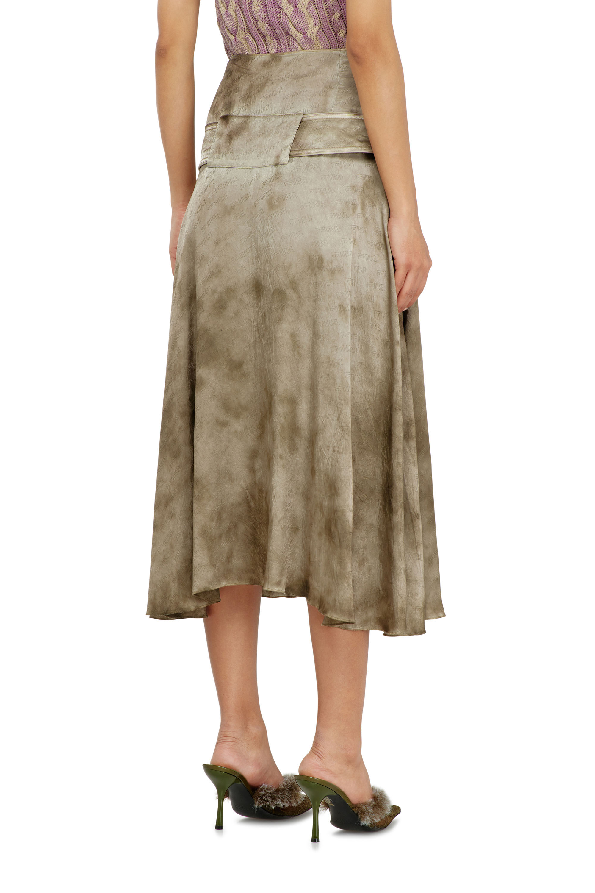 Diesel - O-DYLE, Damen Belted Midirock aus Logo-Jacquard-Satin in null - 3