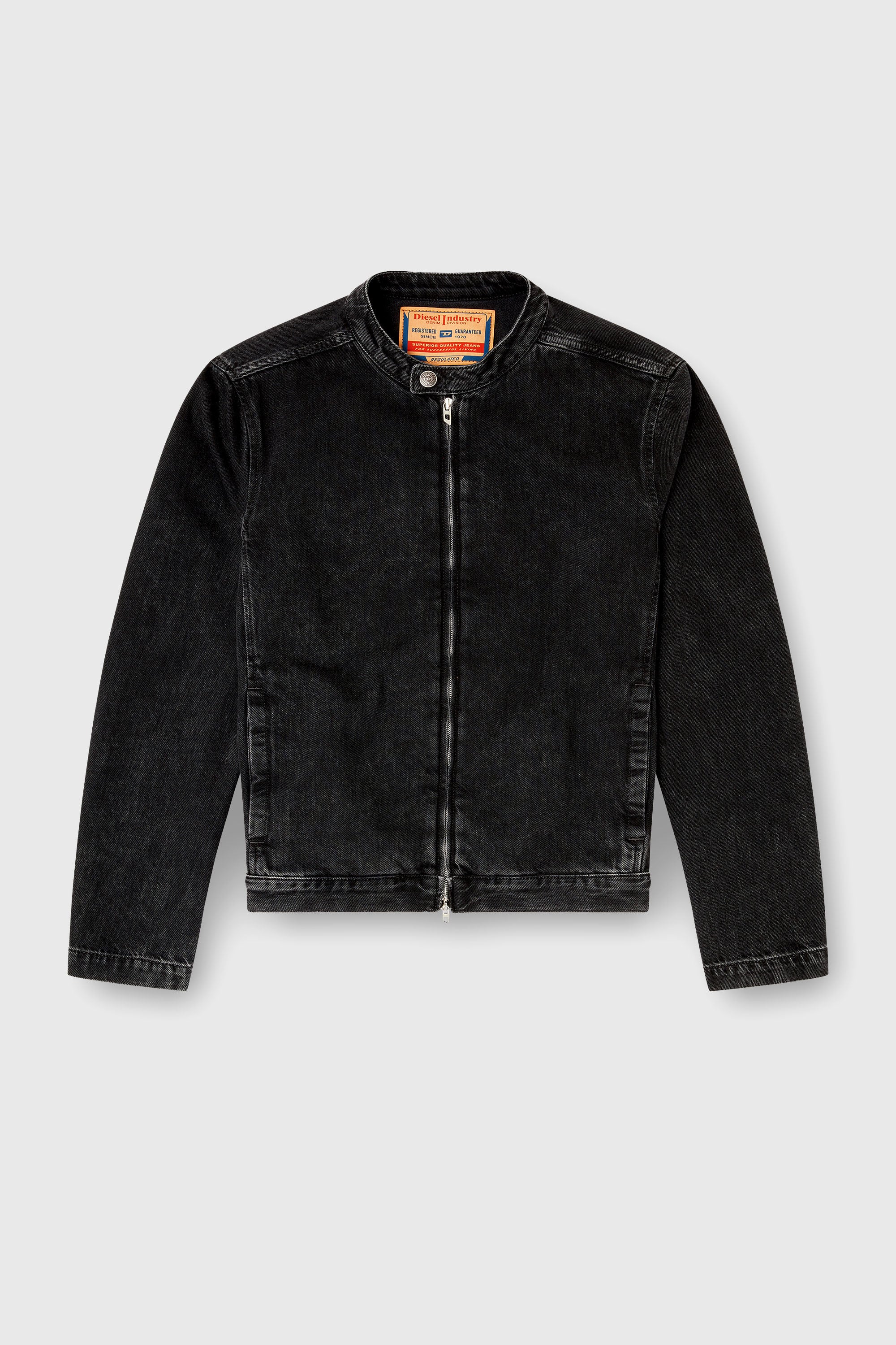 Diesel - D-GLORY, Man's Moto jacket in clean-wash denim in Black - 2