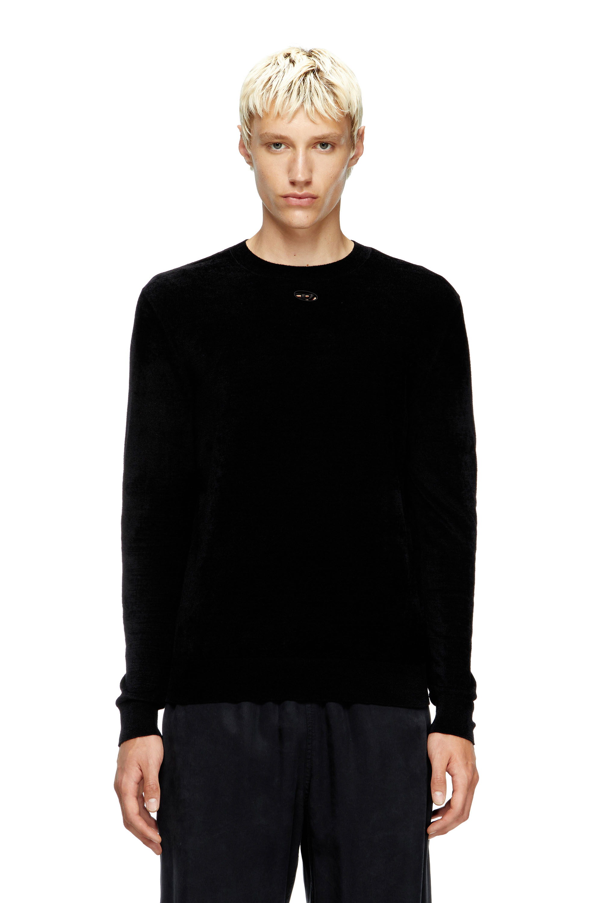 Diesel - K-CEVRO, Herren Pullover aus Chenille mit Cutout-Logo in Schwarz - 1