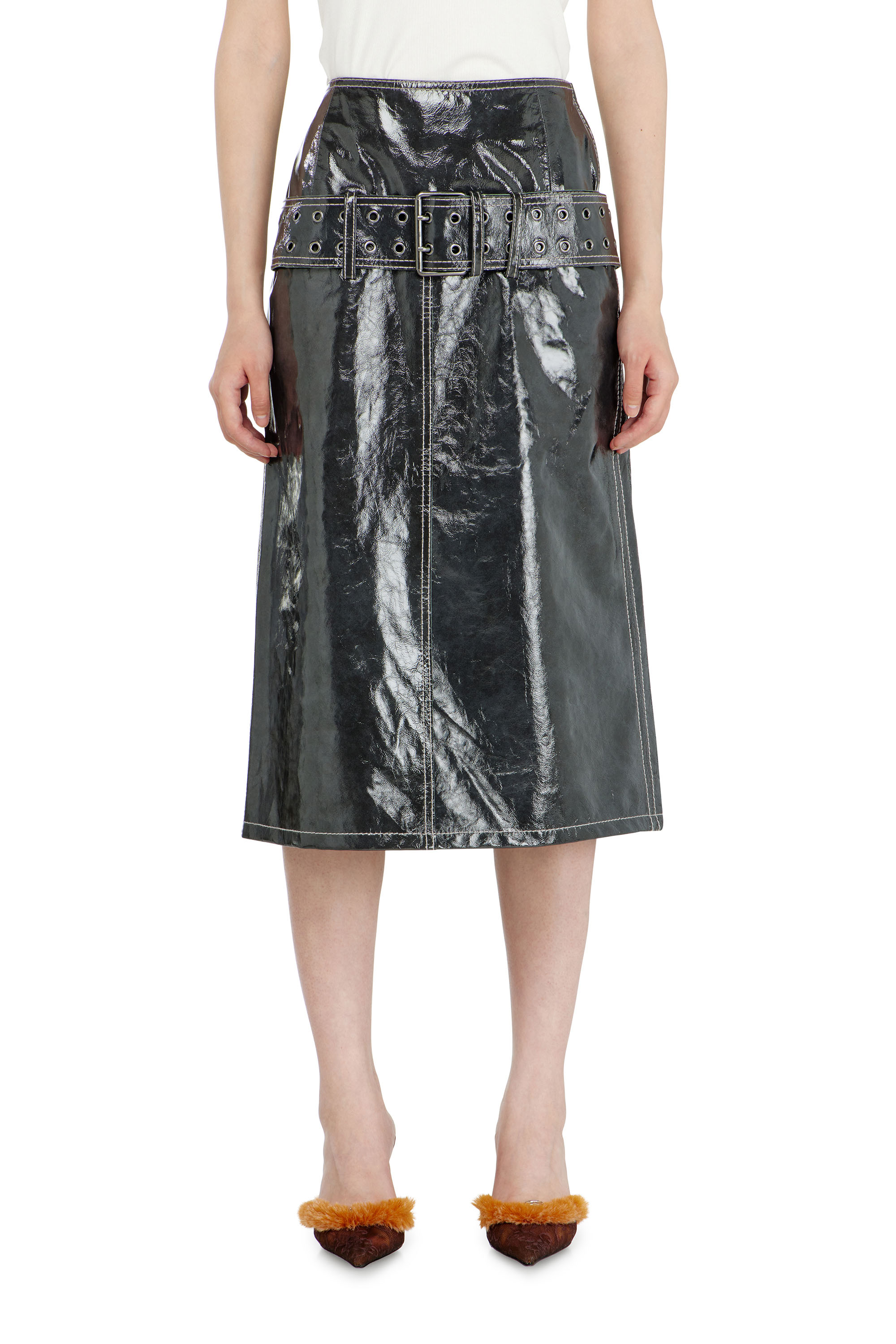 Diesel - L-ASCAR, Damen Midirock aus Lackleder mit G&uuml;rtel in null - 2