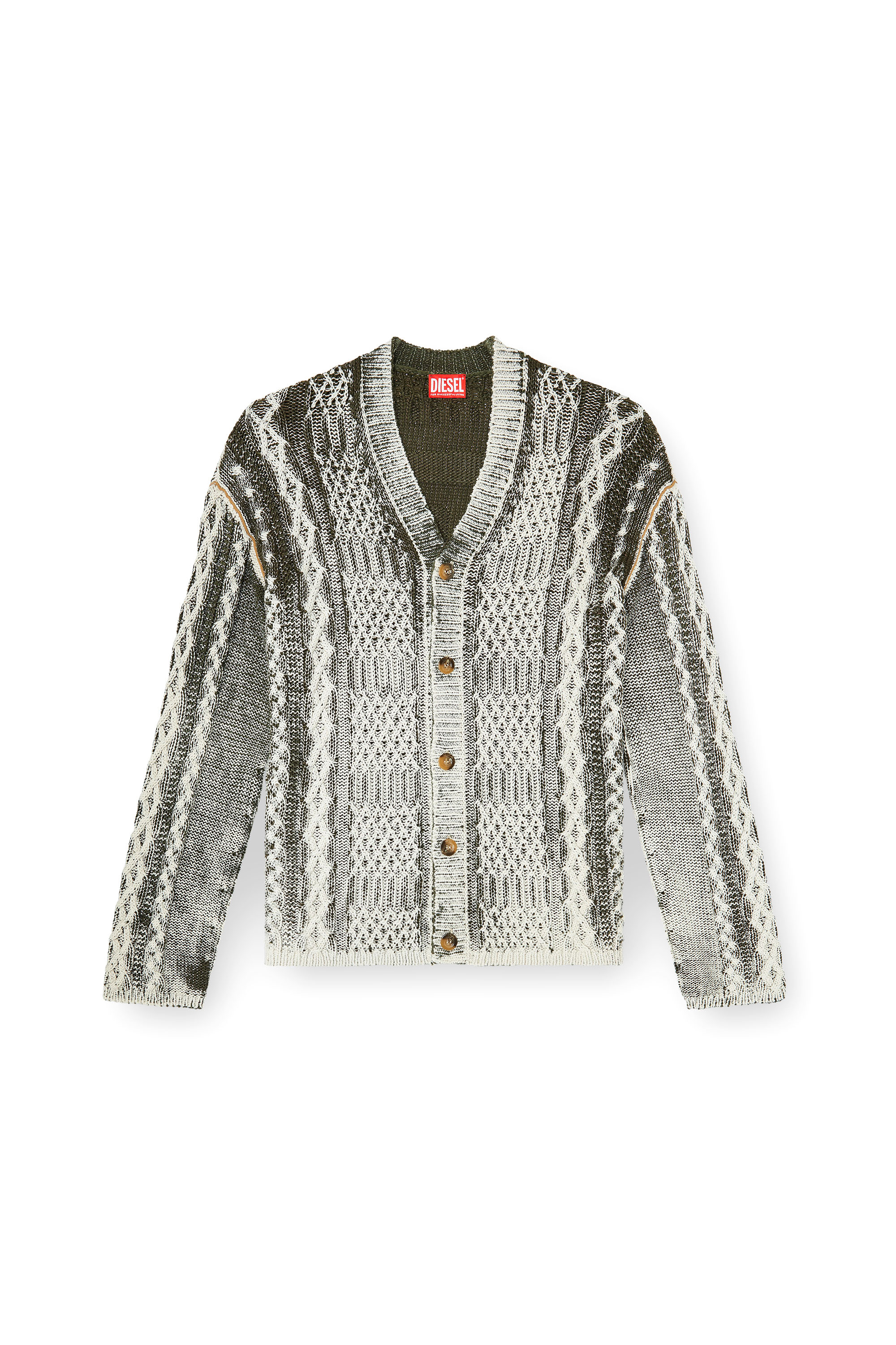 Diesel - K-MIOTO, Herren Behandelter Cardigan aus Zopfmusterstrick in Weiss/Grau - 3
