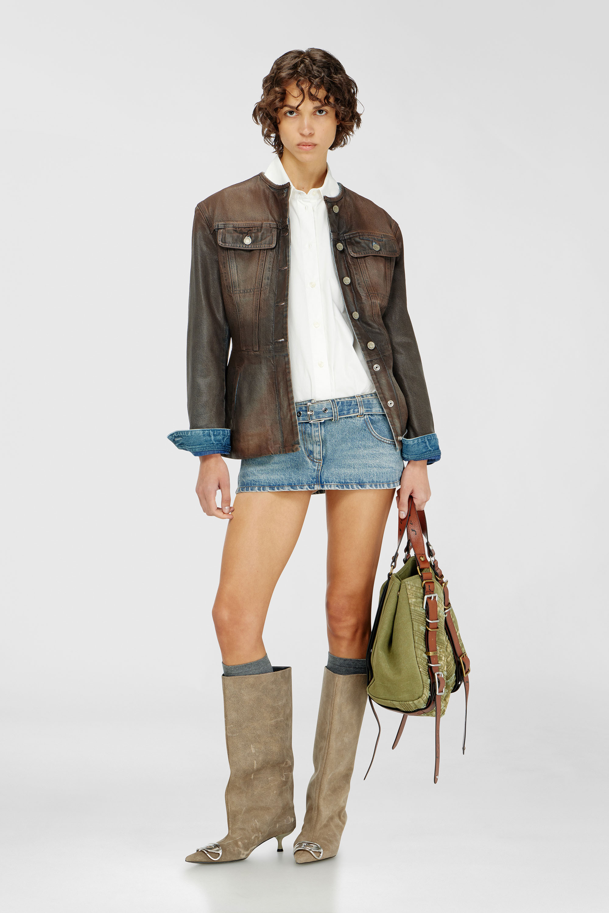 Diesel - D-ETOX, Damen Mini-Hemdkleid mit trompe-l&rsquo;&oelig;il-Details in Blau/Weiss - 2