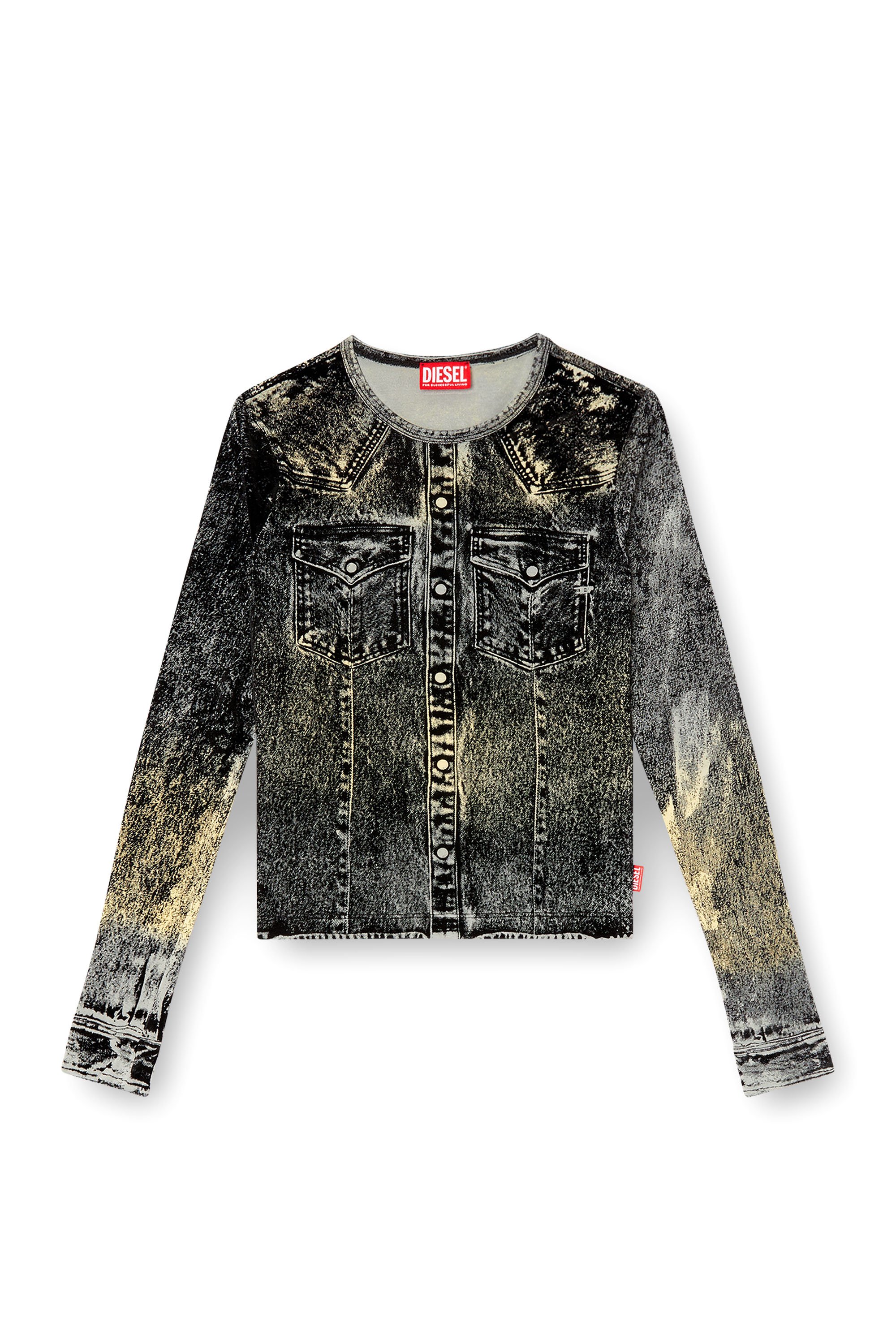 Diesel - T-AXY, Damen Langarm-Top mit Jacken-Print in Dunkelgrau - 3