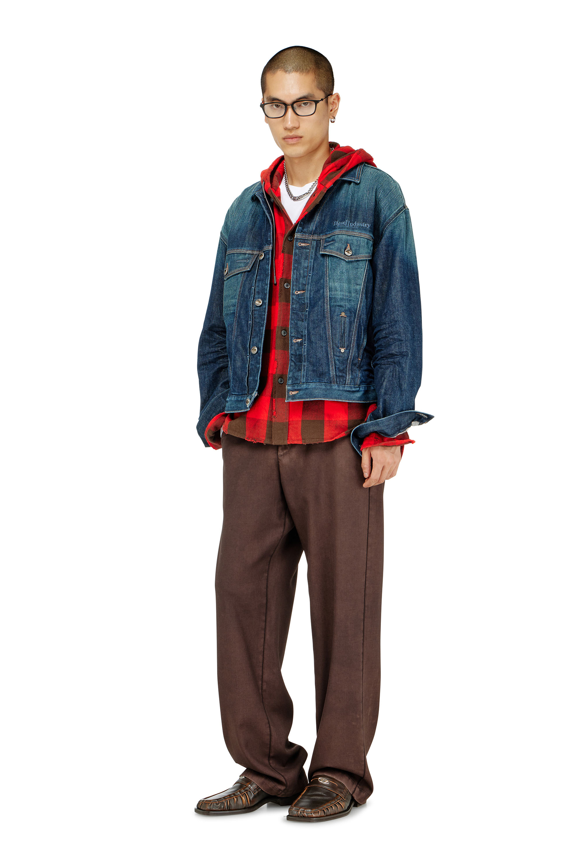 Diesel - S-DRUM-HOODY, Herren Kapuzenshirt aus distressed kariertem Flanell in null - 2