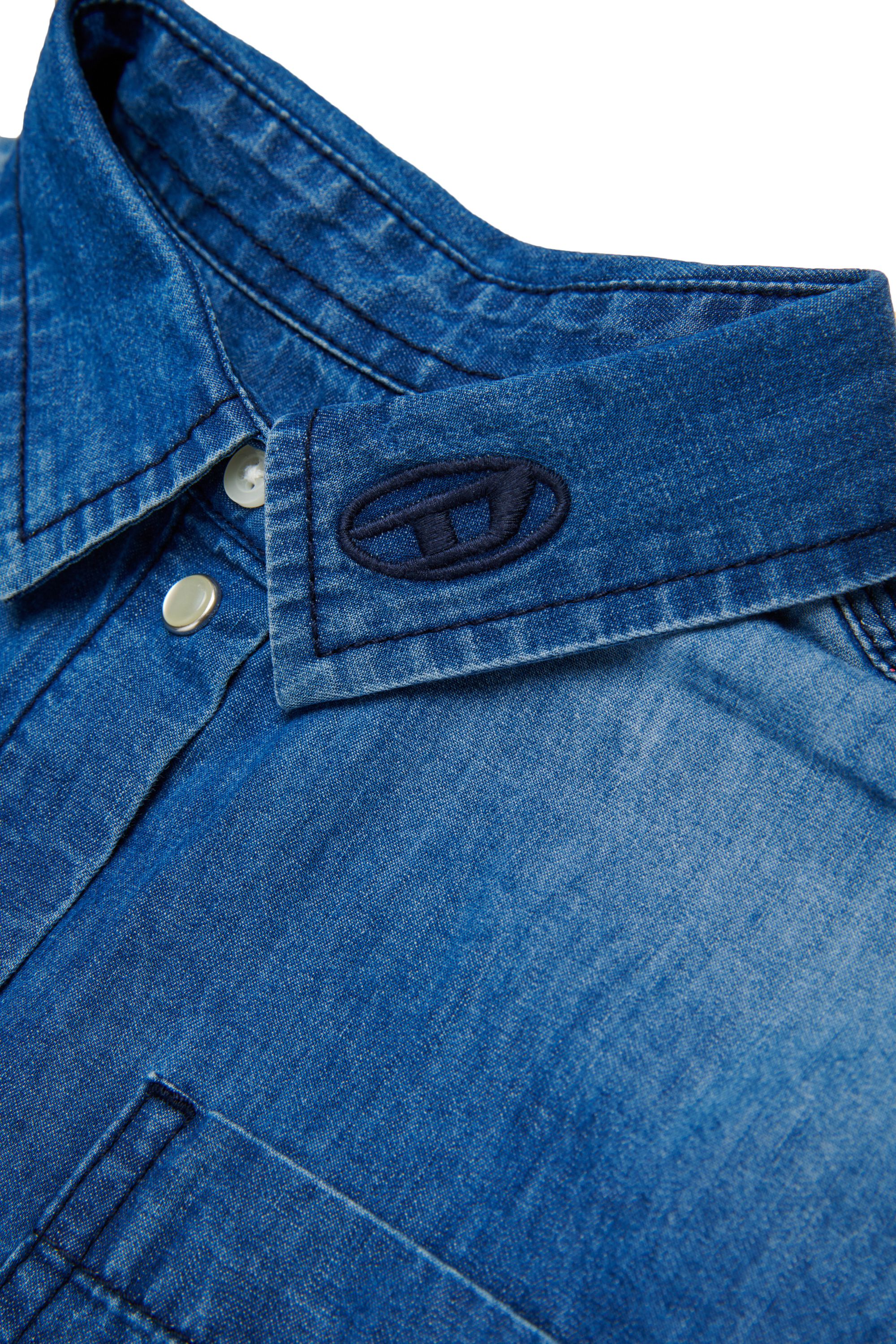 Diesel - CINNIX, Damen Kurz&auml;rmliges, taillenkurzes Jeanshemd in Mittelblau - 4