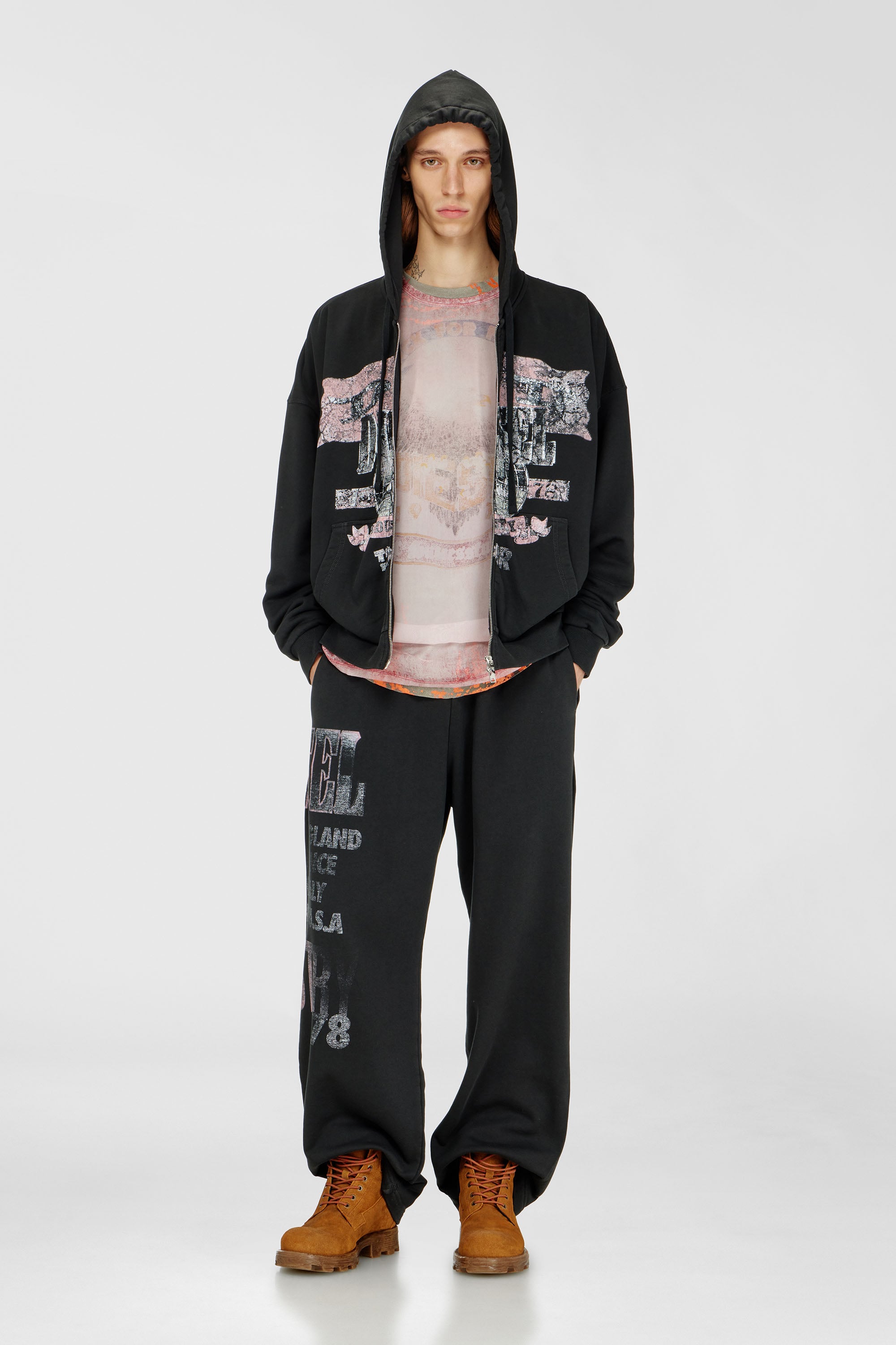 Diesel - S-WILL-ZIP, Herren Kapuzensweatjacke mit Konzertgrafiken und Rei&szlig;verschluss in Schwarz - 2