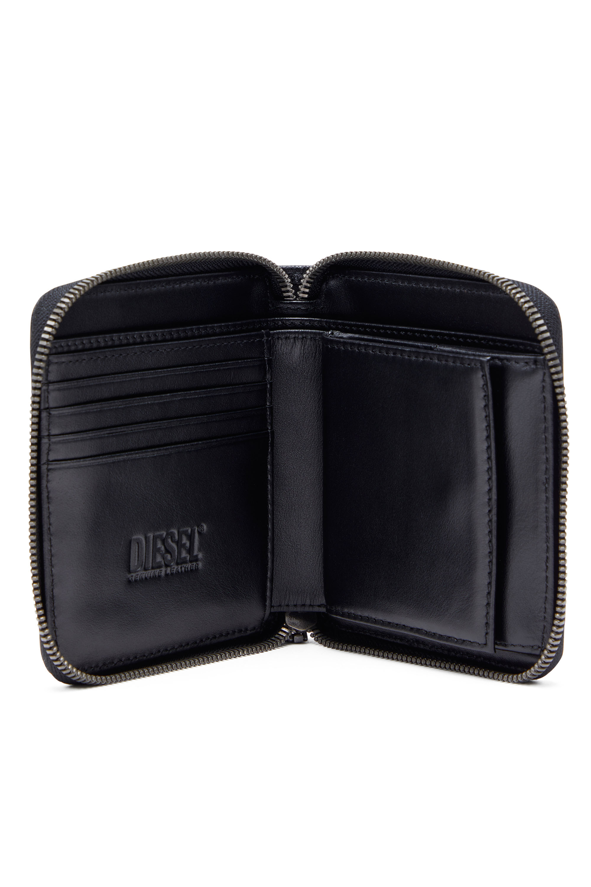 Diesel - BI-FOLD COIN ZIP M, Herren Portemonnaie mit Rei&szlig;verschluss aus Strukturleder in Schwarz - 3