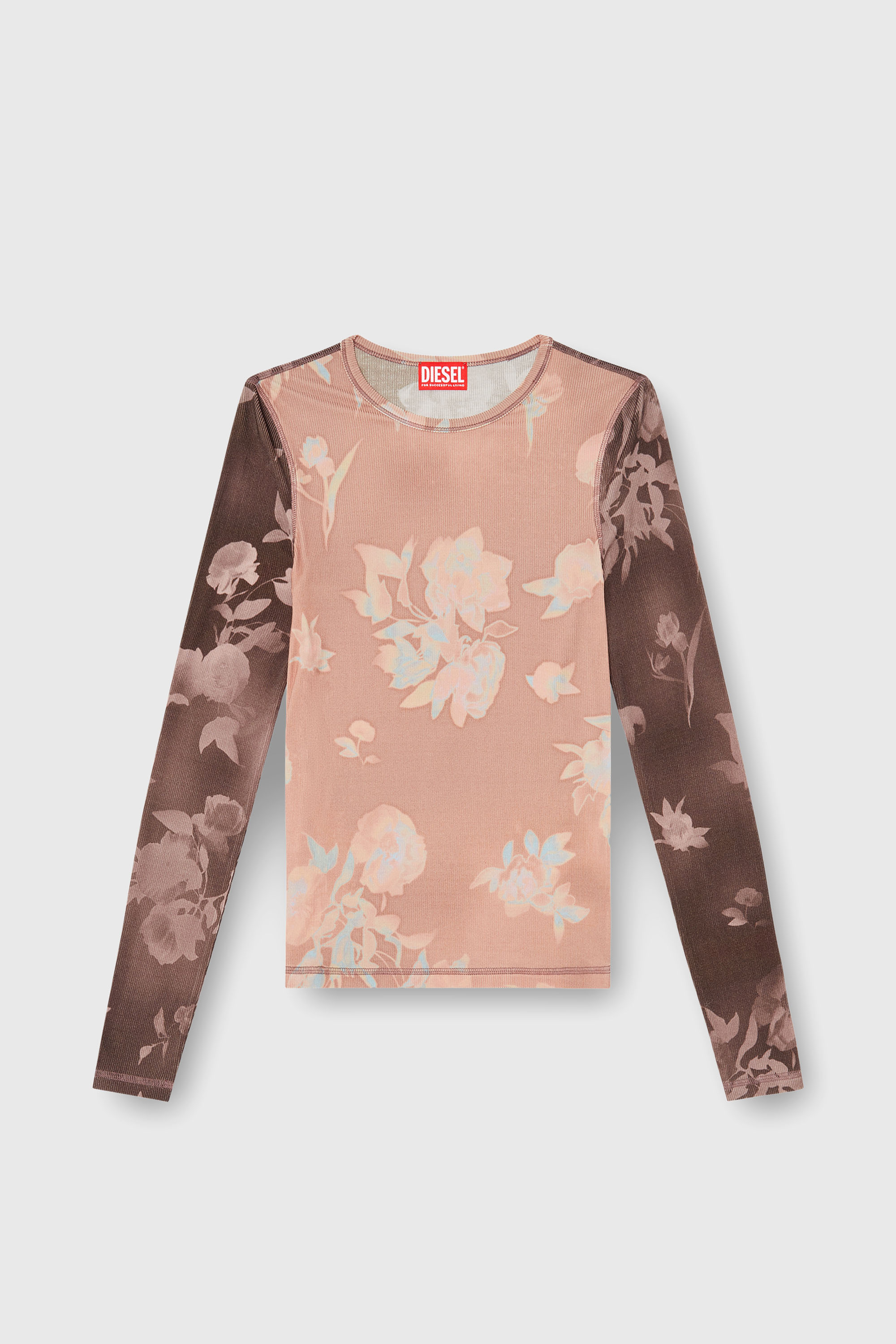 Diesel - T-MOKY-LS, Damen Top aus geripptem Jersey mit Blumenprint in Rosa - 2