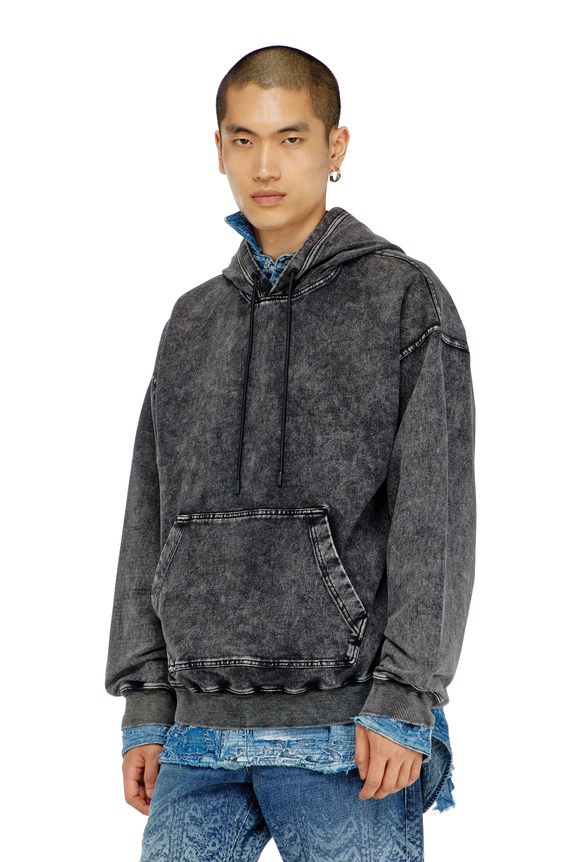 Diesel - S-BOXT-HOOD-TUK, Herren Sweatshirt mit Denim-Effekt-Behandlung in Dunkelgrau - 1