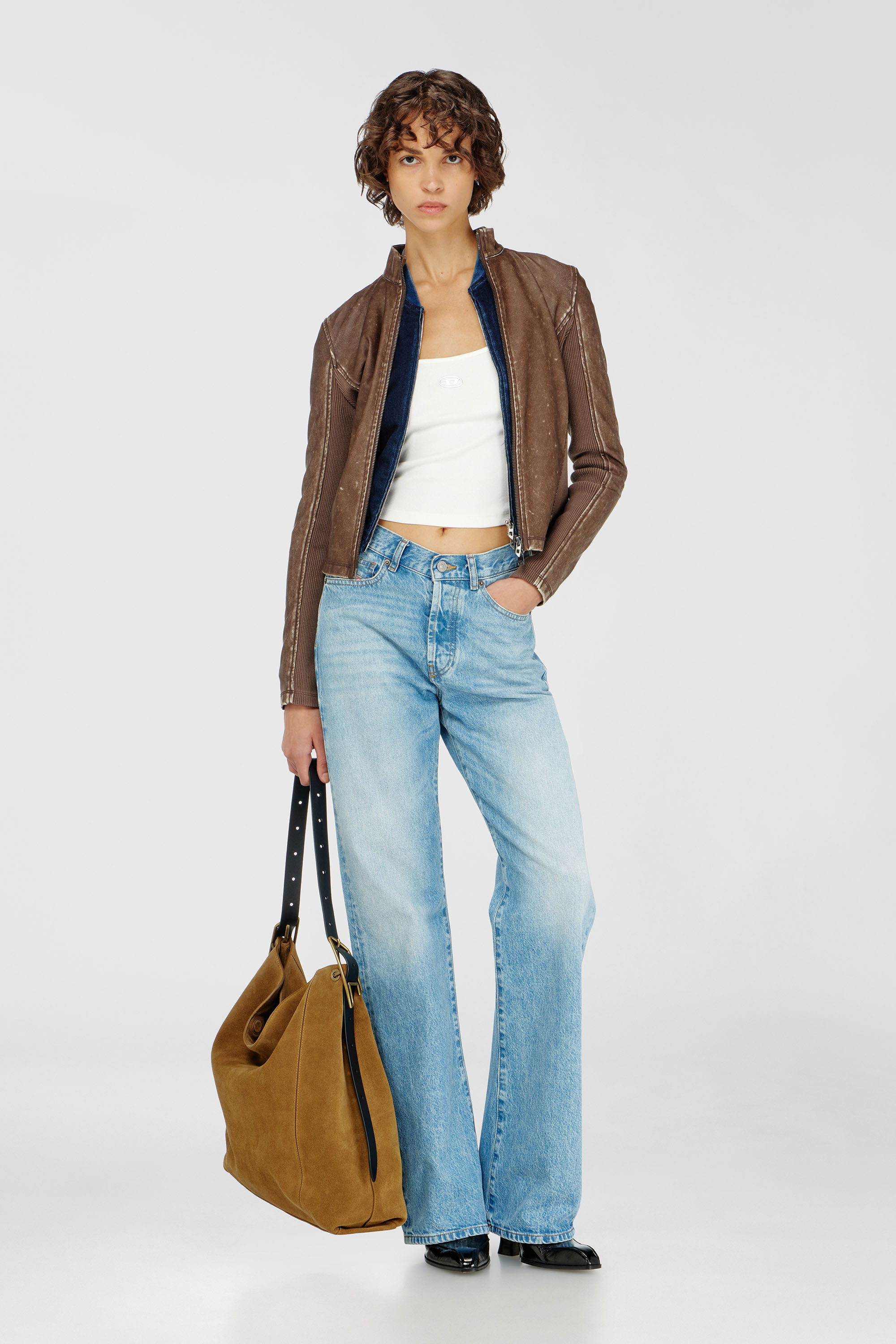 Diesel - T-HUPY-OD, Damen Rippen-Top mit metallicfarbenem Oval D in Wei&szlig; - 1