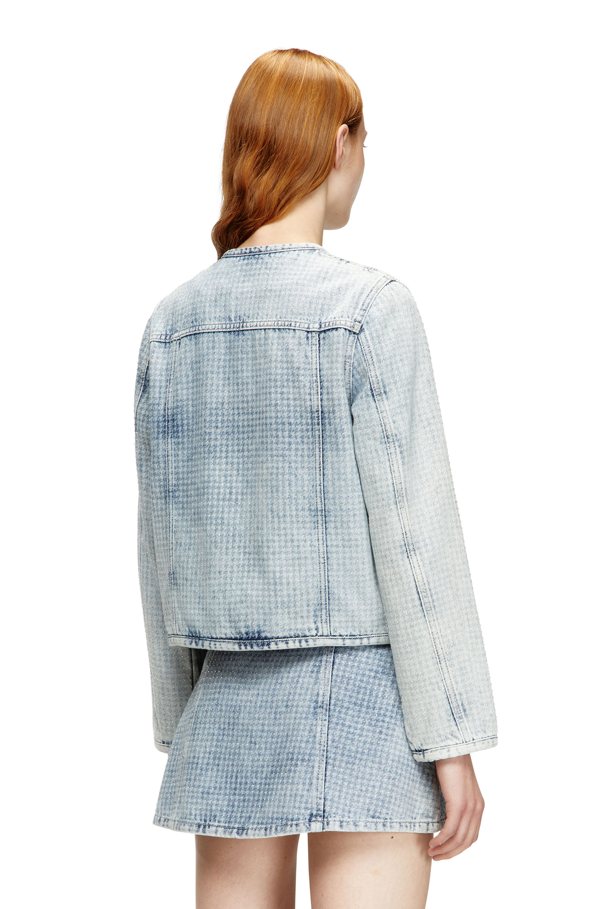 Diesel - DE-GRAFY-S, Damen Jacke aus grafischem Denim mit Kristallen in Hellblau - 4