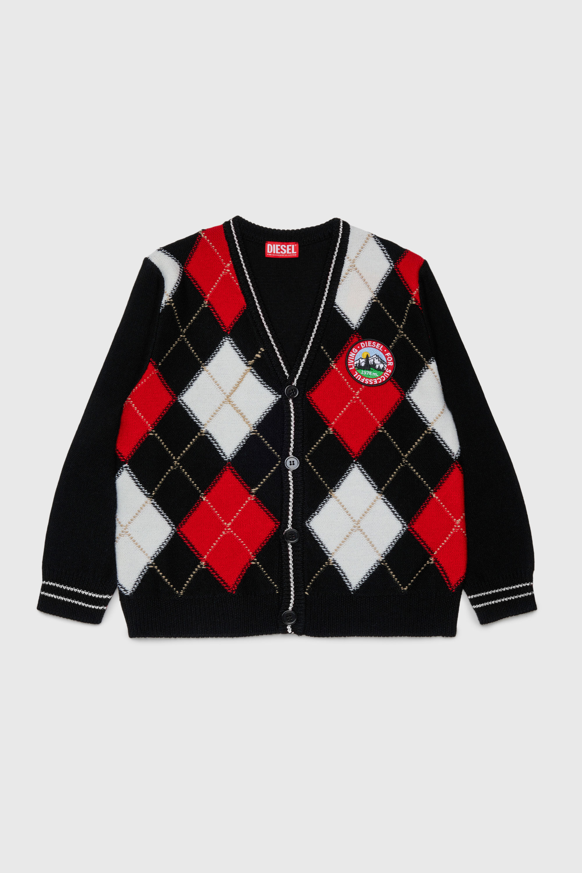 Diesel - KROMYCARDIGAN OVER, Unisex Cardigan aus Wollmischung mit Argyle-Muster in Schwarz - 1