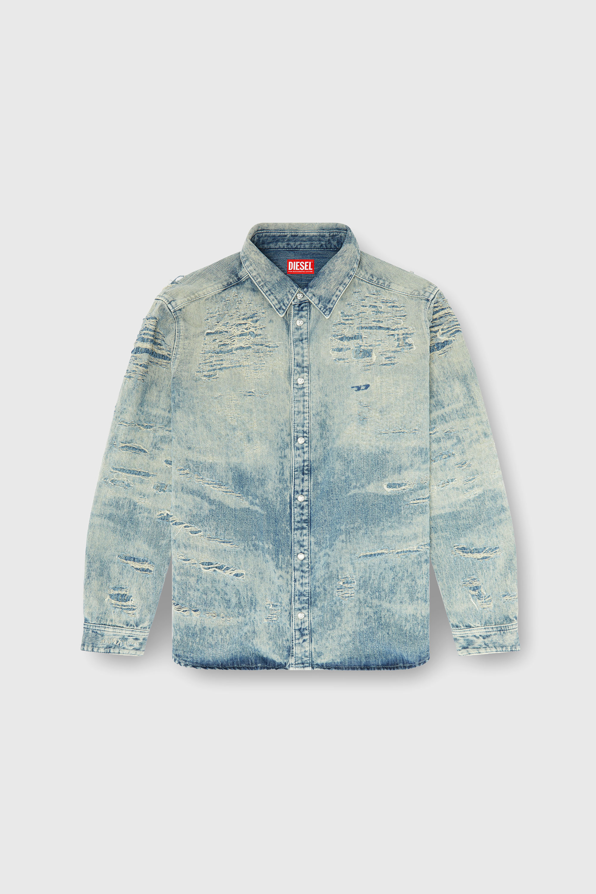 Diesel - D-SIMPLY, Herren Hemd aus Jacquard-Denim mit Used-Effekt in Mittelblau - 2