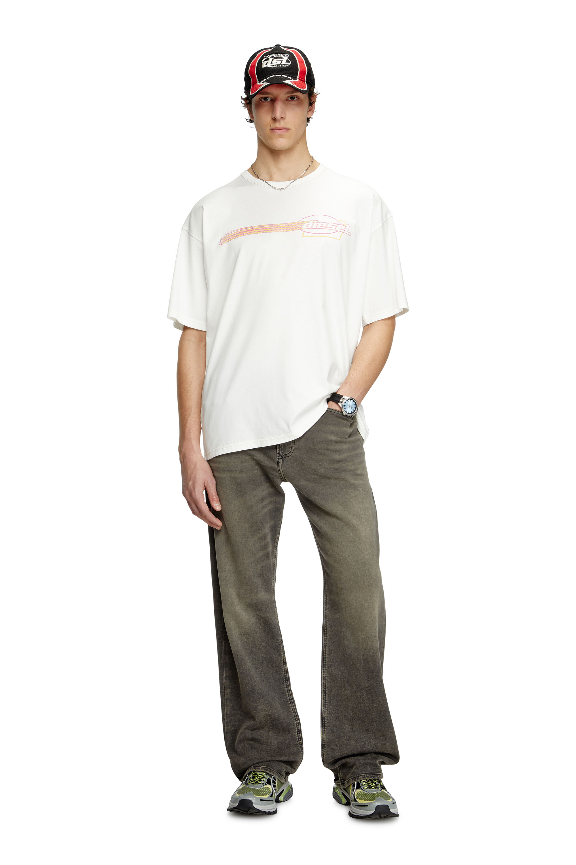 Diesel - T-BOXT-R16, Man's T-shirt with flocked logo graphics in White - 1