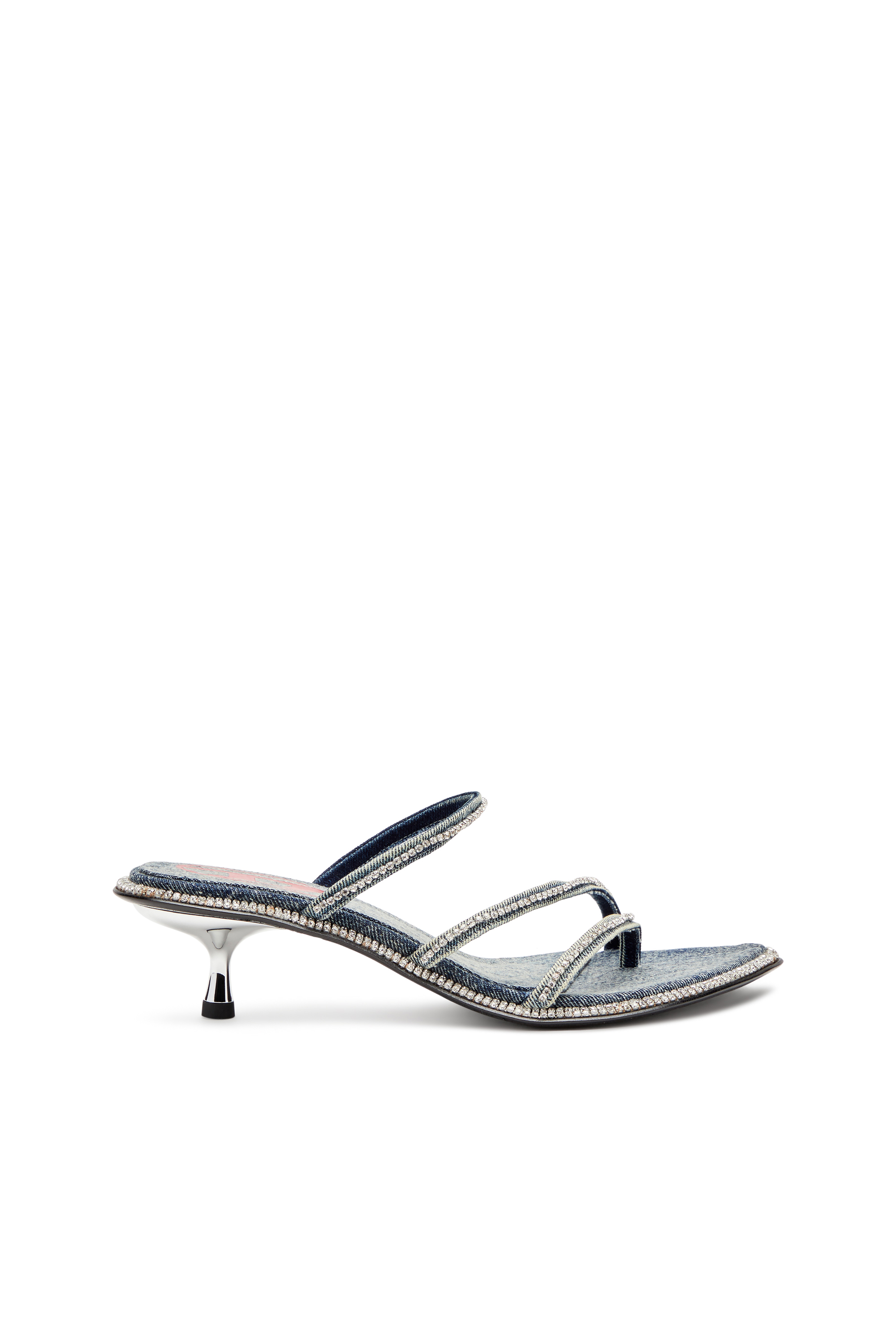 D-HAVANNA KITTIE, Blau Diesel - D-HAVANNA KITTIE, Damen D-Havanna-Pantoletten mit Kitten-Absatz aus Denim mit Kristallsteinen in Blau - 1