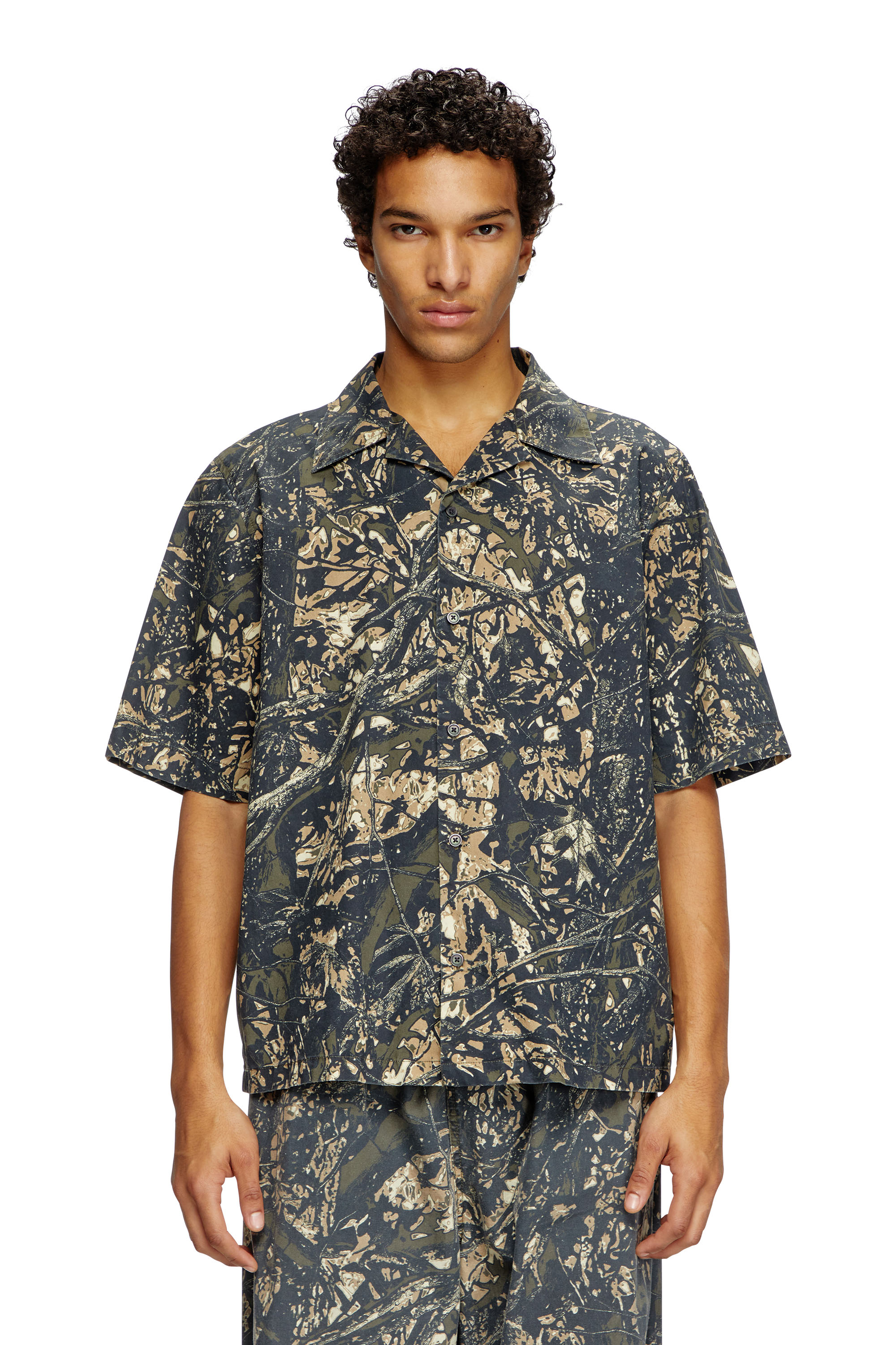 Diesel - S-LINT, Man's Short sleeved shirt with camo print in Brown/Green - 1