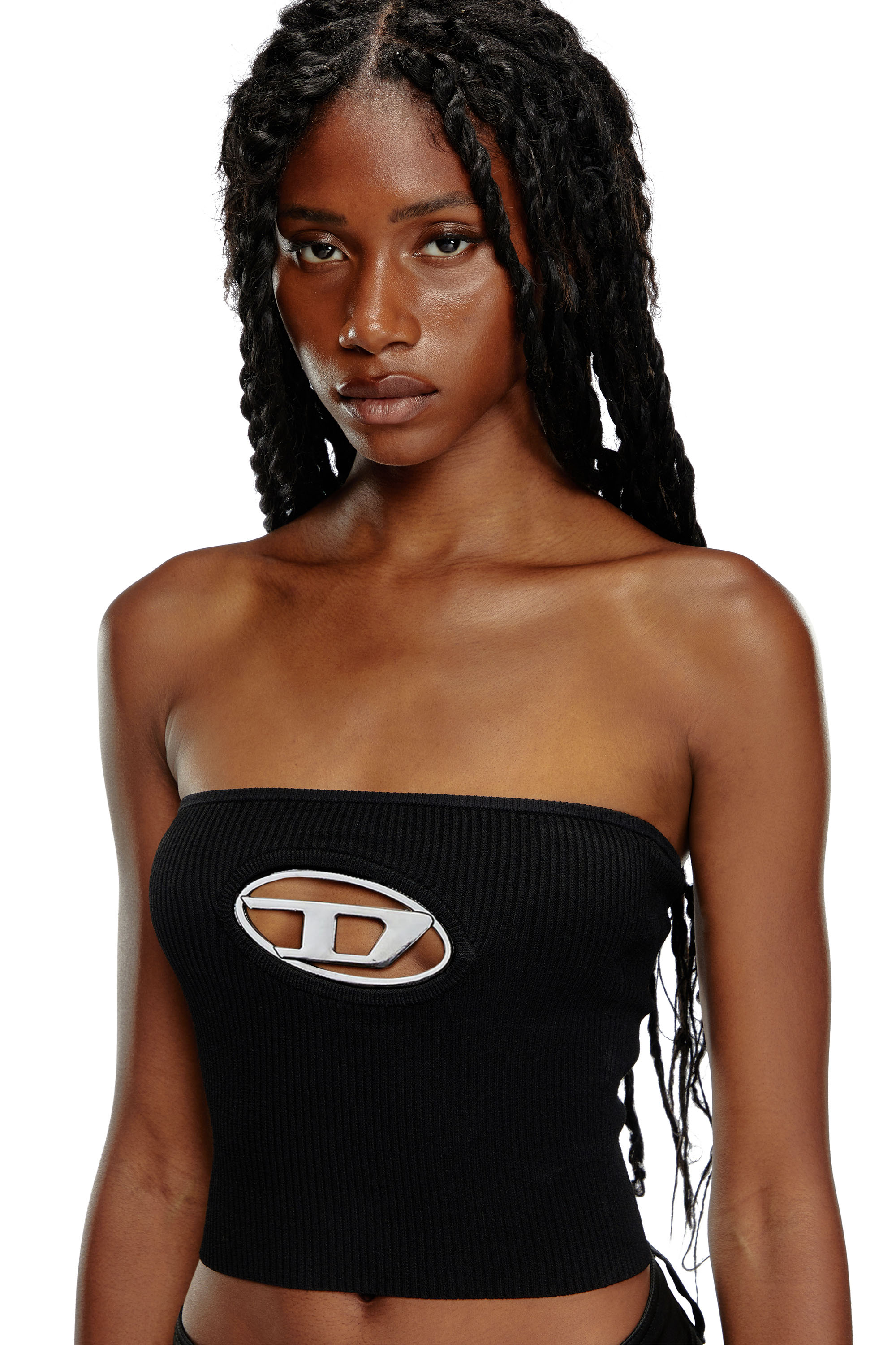 Diesel - M-CLARKSVILLE-A, Damen Bandeau-Top mit Oval D-Plakette in Schwarz/Grau - 5