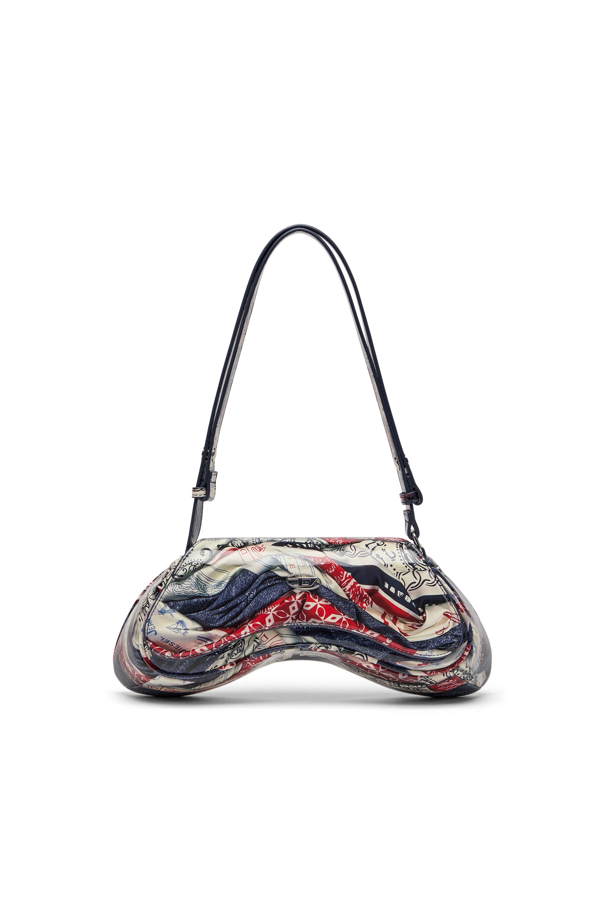 Diesel - PLAY CROSSBODY, Damen Play-Schultertasche mit glänzendem PU-Print in Weiss/Blau - 1