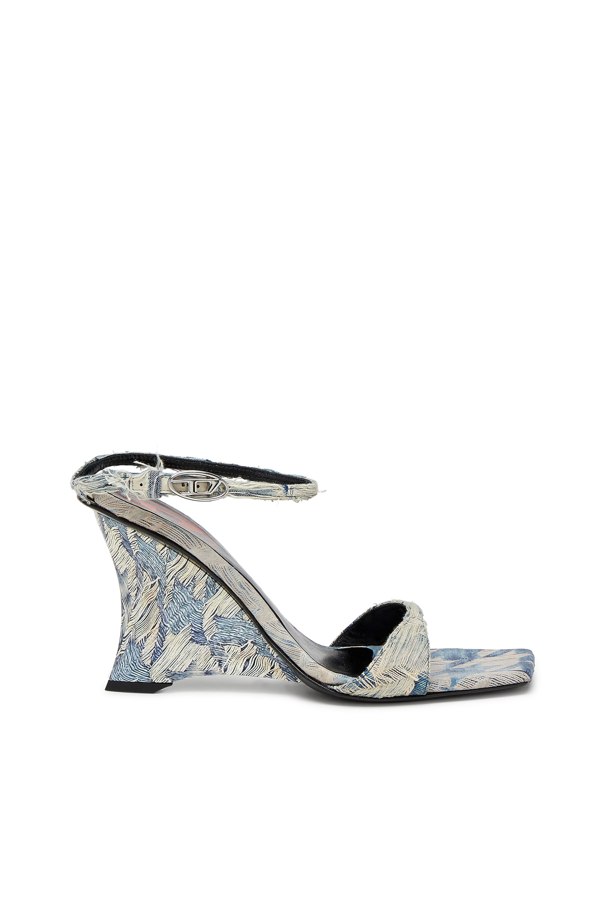 Diesel - D-AMBER SANDAL WEDGE, Damen Keilsandalen aus Jacquard-Denim in Hellblau - 1
