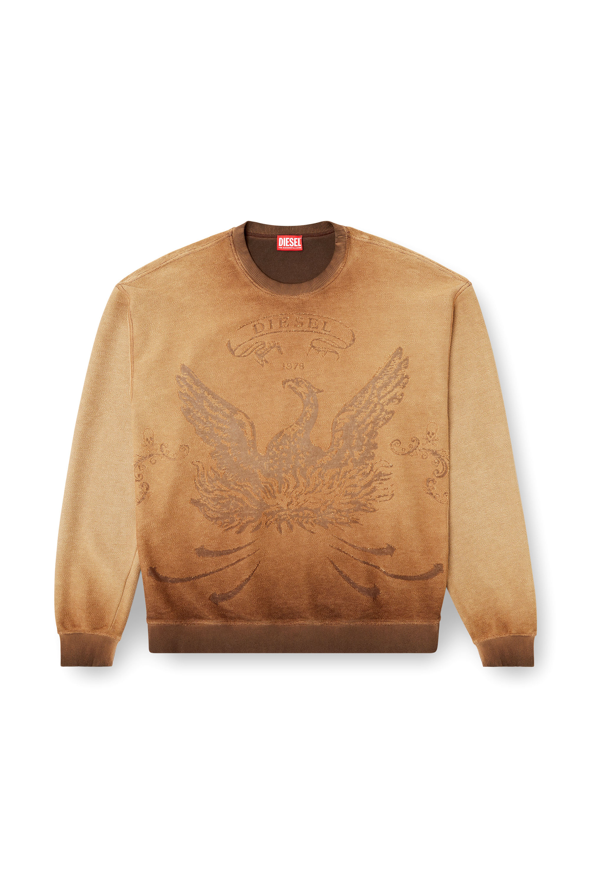 Diesel - S-ARON, Herren Verblasstes Sweatshirt mit Devoré-Phoenix-Logo in Braun - 2