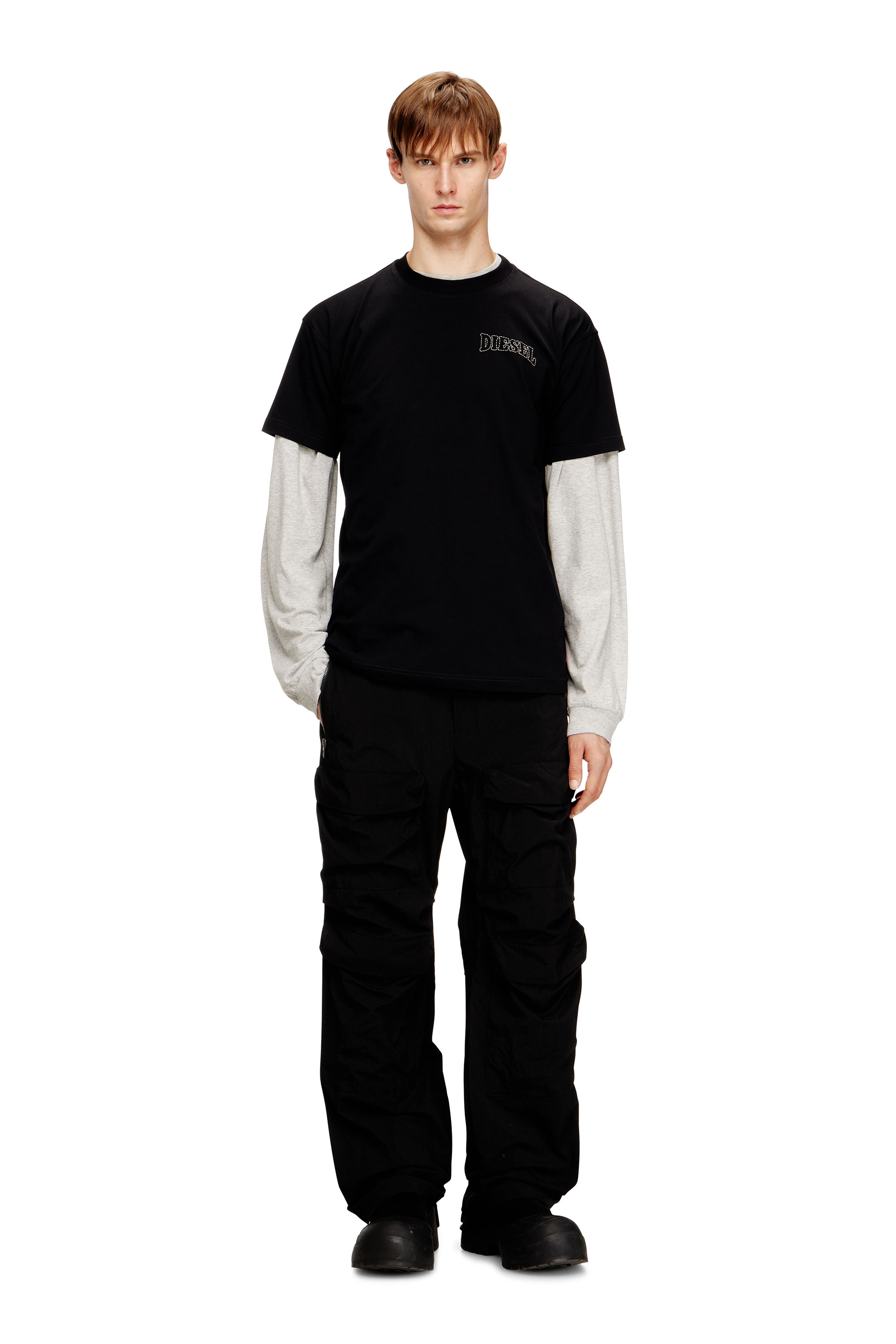 Diesel - T-NORM-V16, Herren Regul&auml;res Baumwoll-T-Shirt mit Diesel-Stickerei in Schwarz - 1
