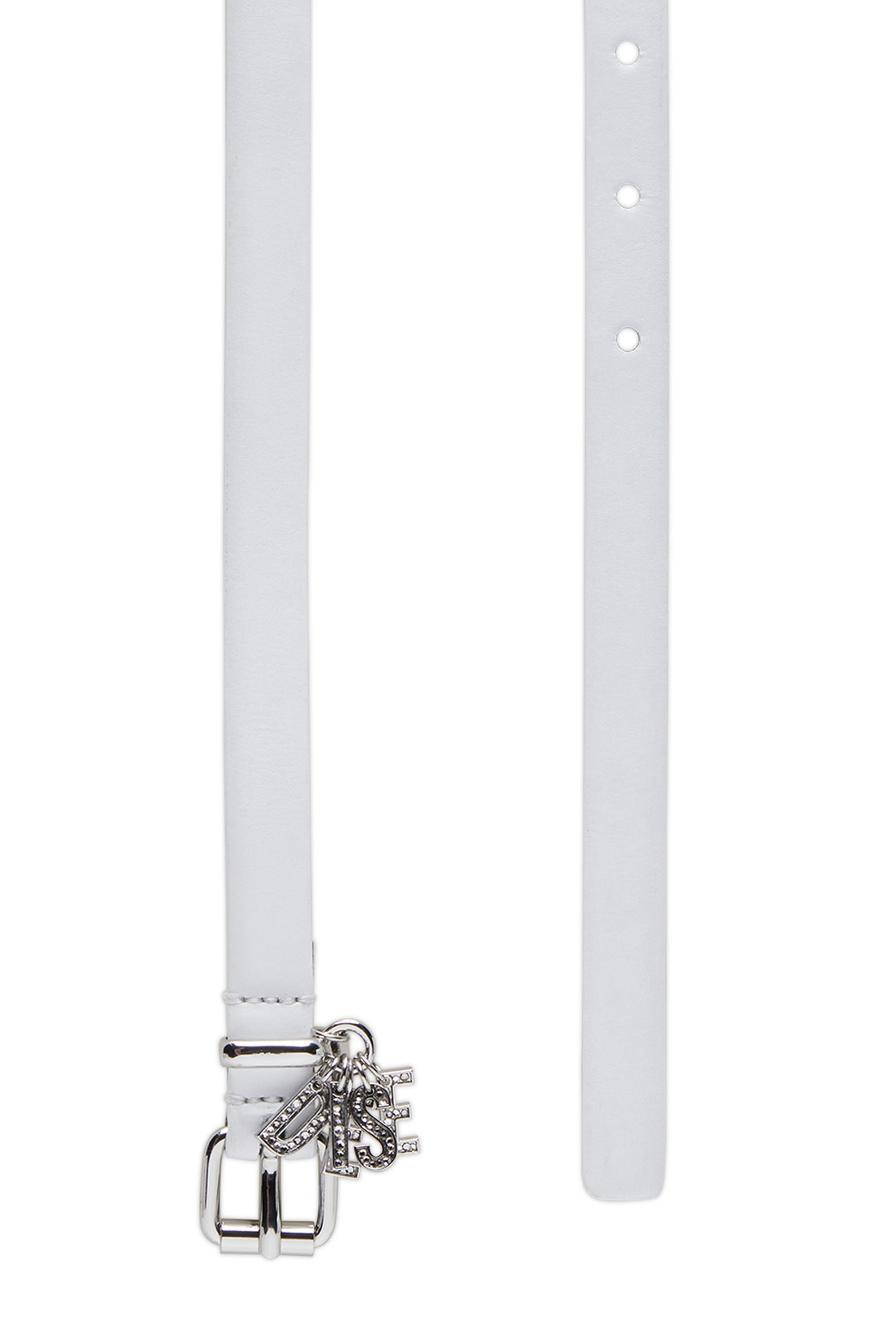 Diesel - B-CHARM-LOOP, Damen 1.4cm Gürtel aus Leder mit Logo-Anhängern aus Strass in Weiß - 2