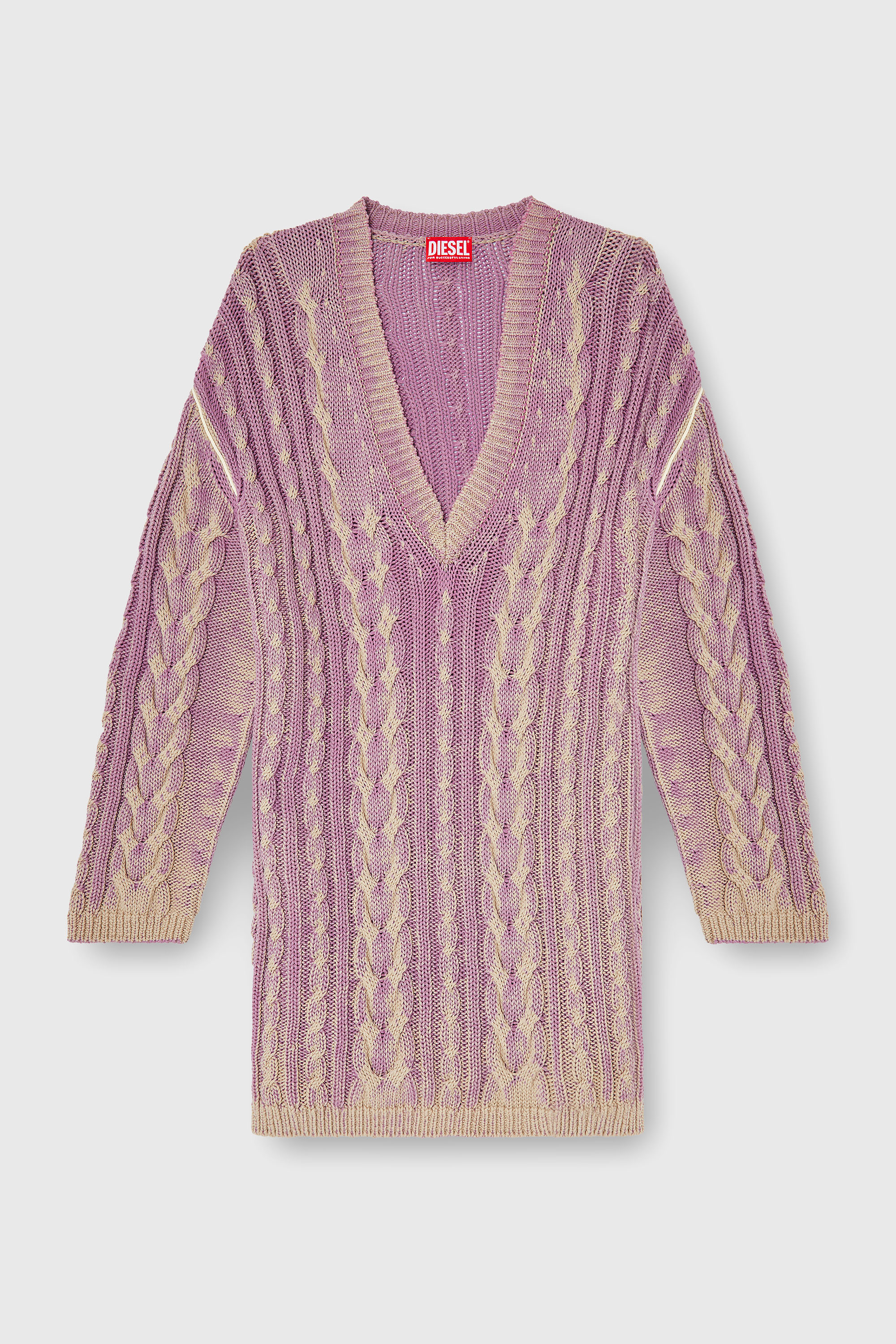 Diesel - M-ELGA, Damen Kurzes Strickkleid im Zopfmuster in Lila - 2