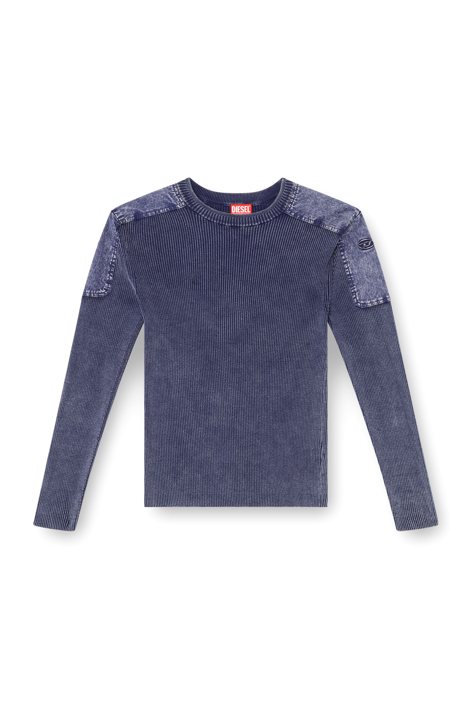 Diesel - K-MARTIN, Herren Pullover mit Schulterpartien aus Denim in Blau - 2