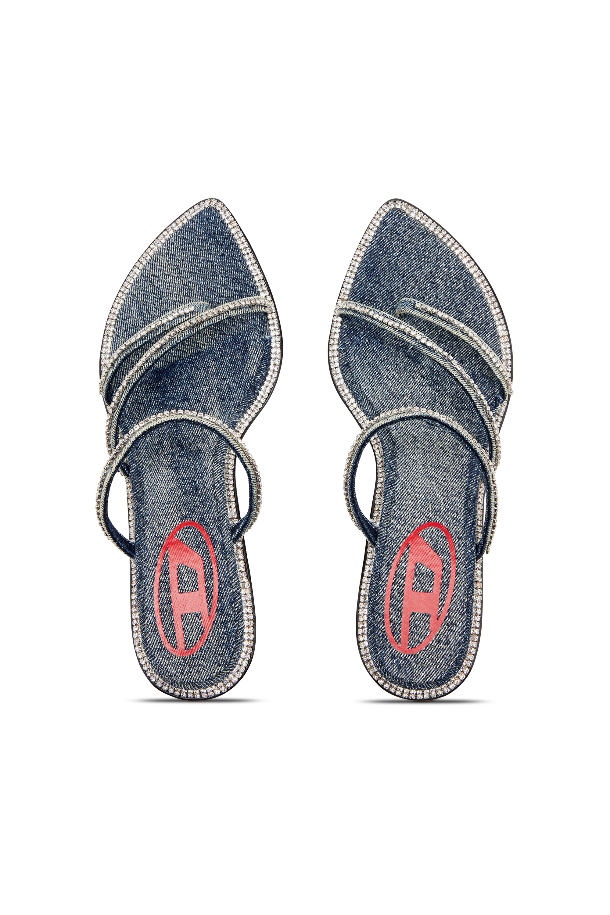 D-HAVANNA KITTIE, Blau Diesel - D-HAVANNA KITTIE, Damen D-Havanna-Pantoletten mit Kitten-Absatz aus Denim mit Kristallsteinen in Blau - 5