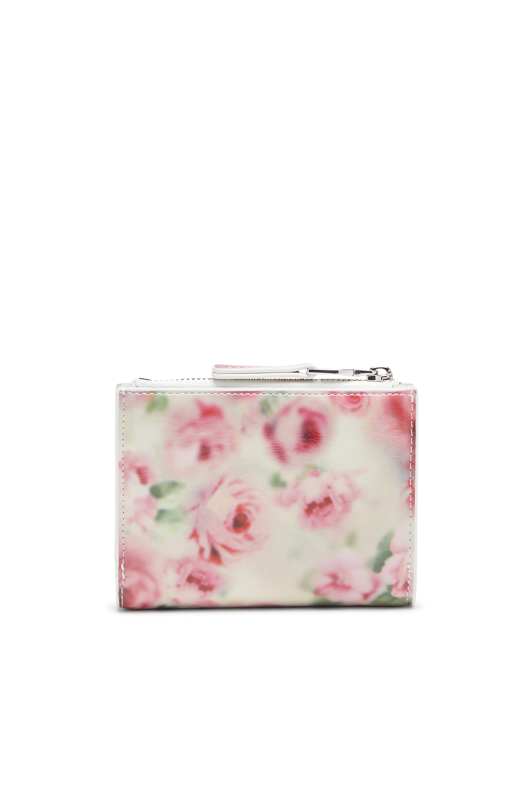 Diesel - PLAY BI-FOLD ZIP II, Damen Kleines Portemonnaie aus bedrucktem glänzendem PU in Weiss/Rosa - 2