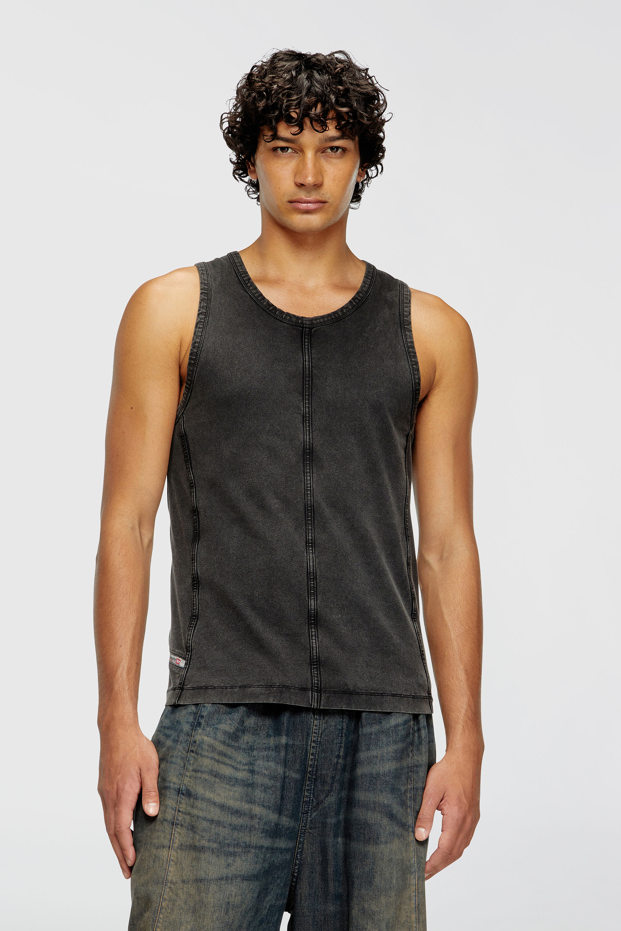 Diesel - T-MELY-SL, Herren Tanktop aus Jersey in Denim-Optik in Schwarz - 1