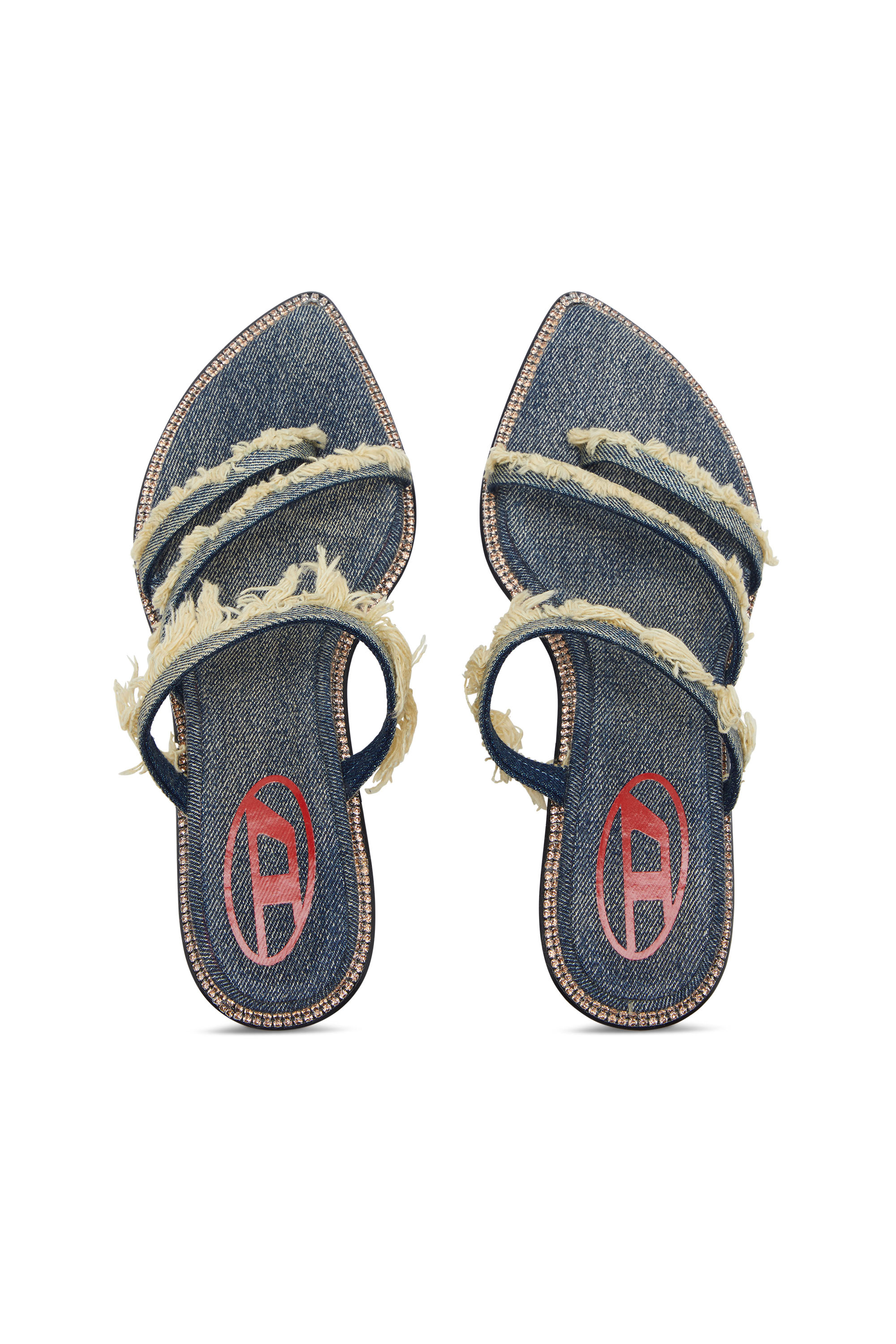 Diesel - D-HAVANNA KITTIE, Damen D-Havanna Kittie-Ausgefranste Pantoletten aus Denim mit Kristallen in Blau - 4